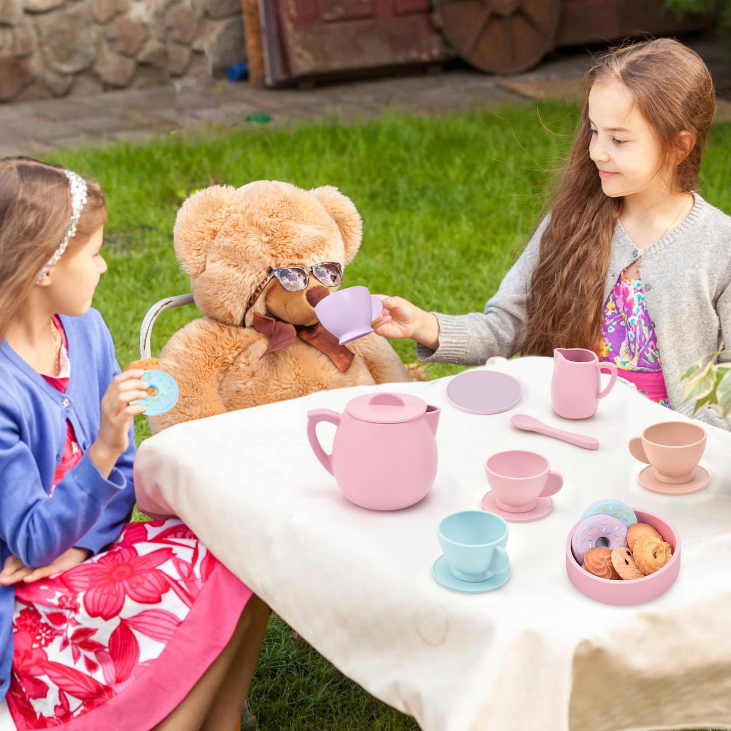Lorfancy 20-Pcs Silicone Tea Party Set for Kids – Pretend Play Teapot & Accessories