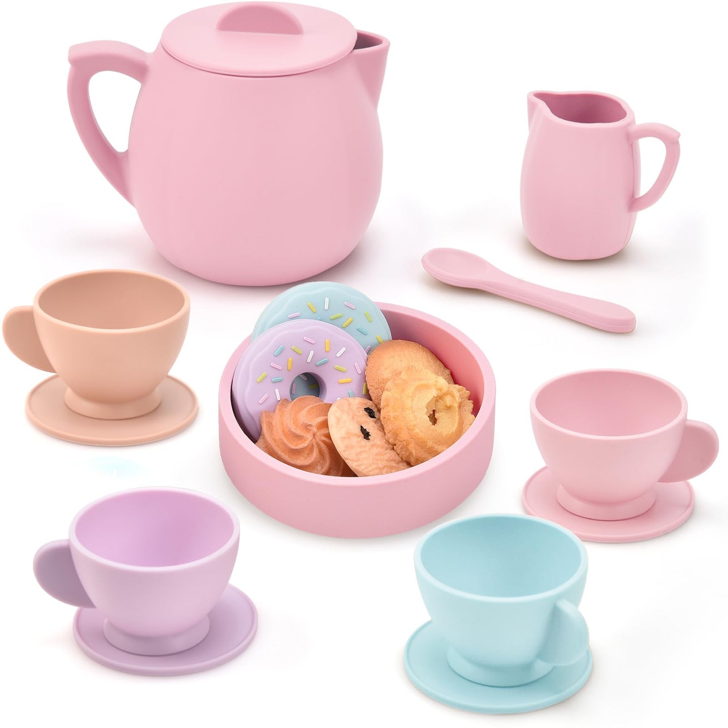 Lorfancy 20-Pcs Silicone Tea Party Set for Kids – Pretend Play Teapot & Accessories