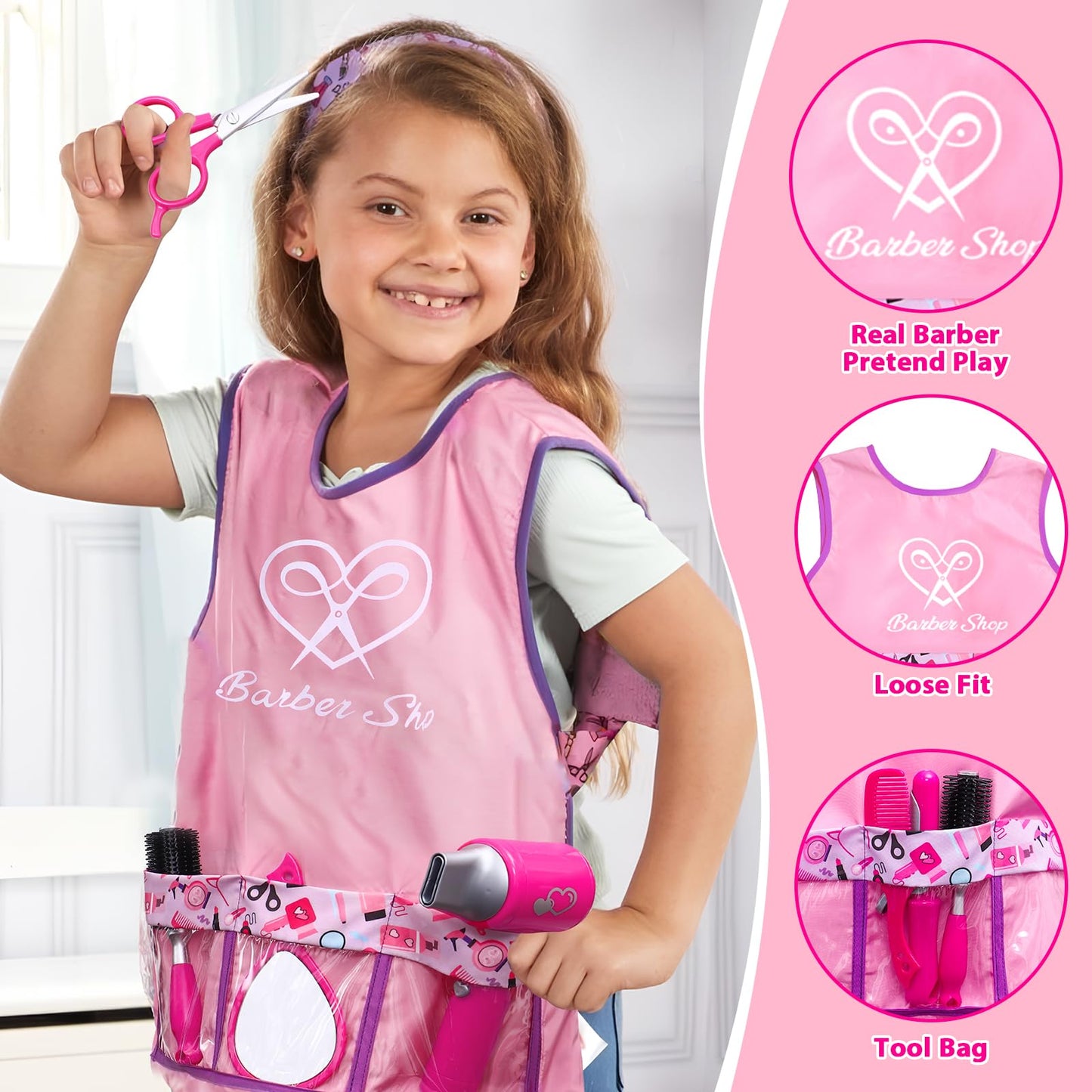 Lorfancy 49 Pcs Hair Salon Kit for Girls – Realistic Hair Dryer, Dress-Up Tools & Accessories