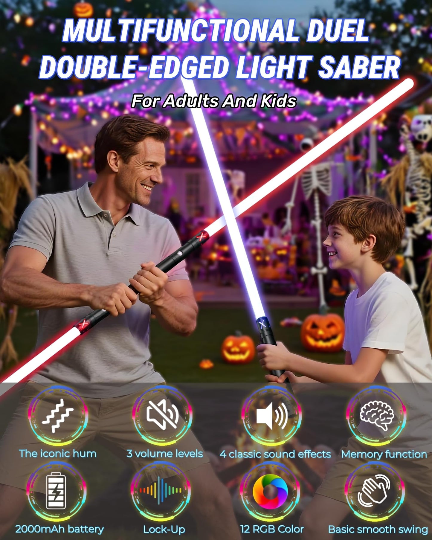 Lorsaberus 2-in-1 Light Sabers for Adults & Kids – 41-Inch Real Dueling, 12 RGB Colors
