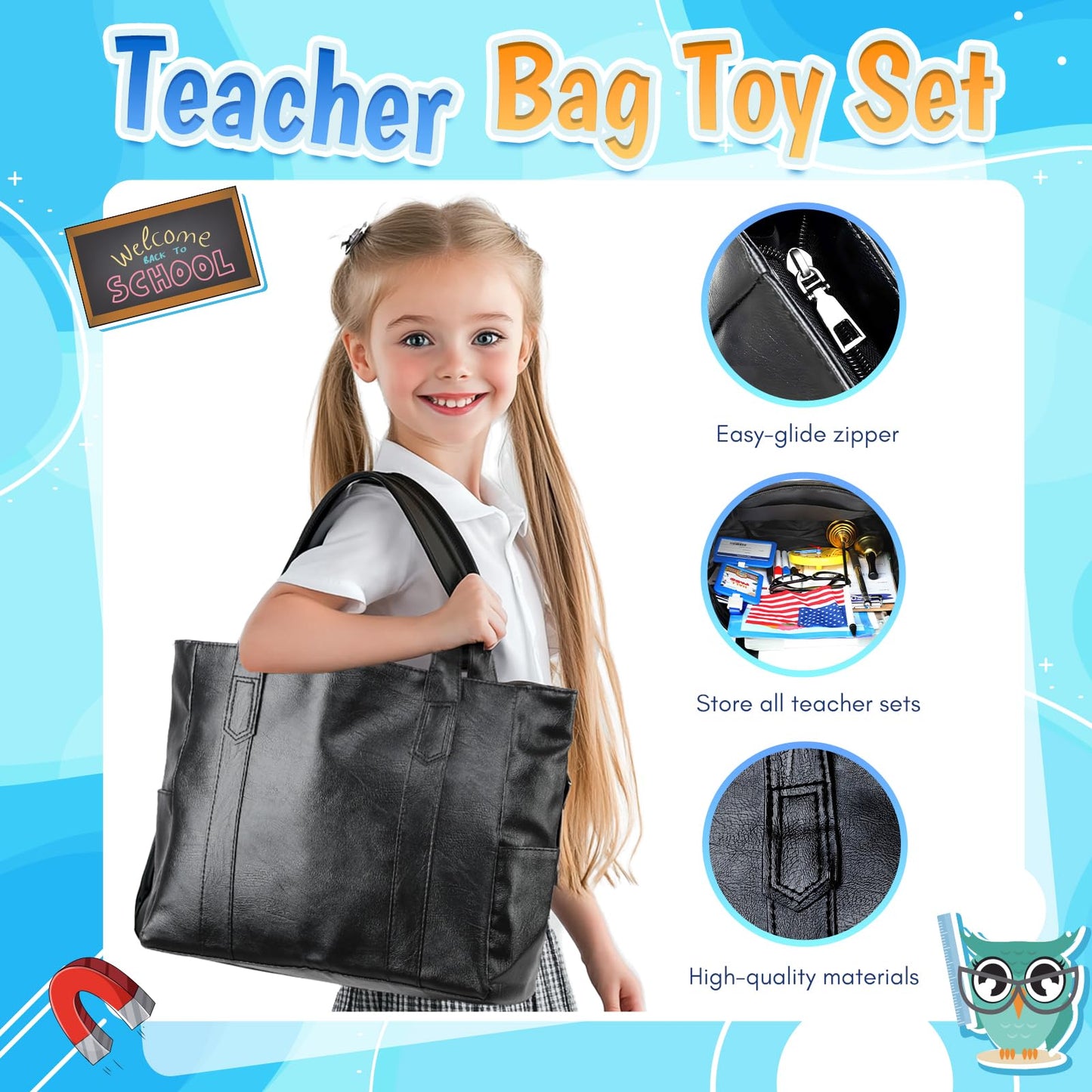 Loscola Pretend Play School Set – Teacher Kit for Kids 4-12 with Whiteboard, Posters, Magnetic Numbers
