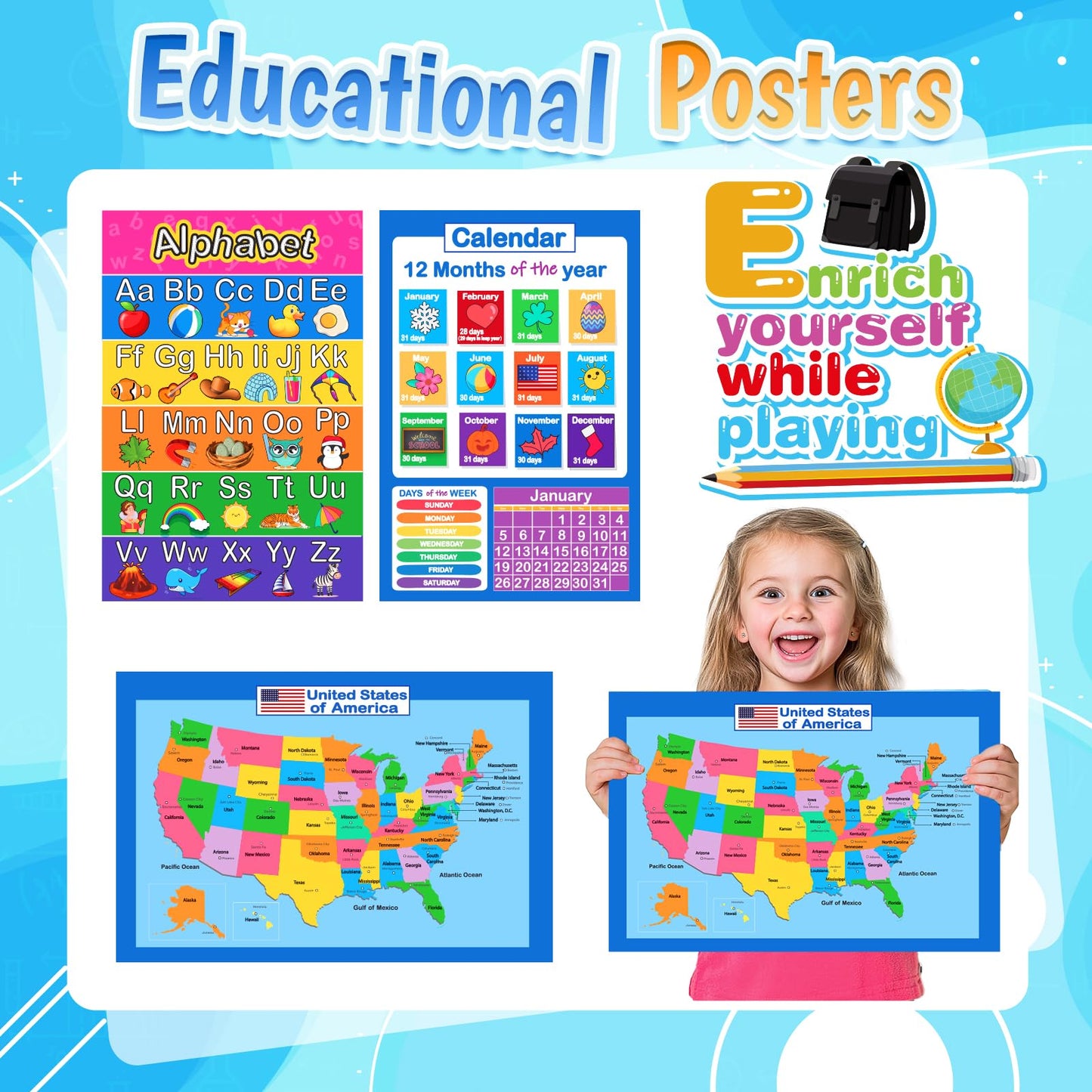 Loscola Pretend Play School Set – Teacher Kit for Kids 4-12 with Whiteboard, Posters, Magnetic Numbers