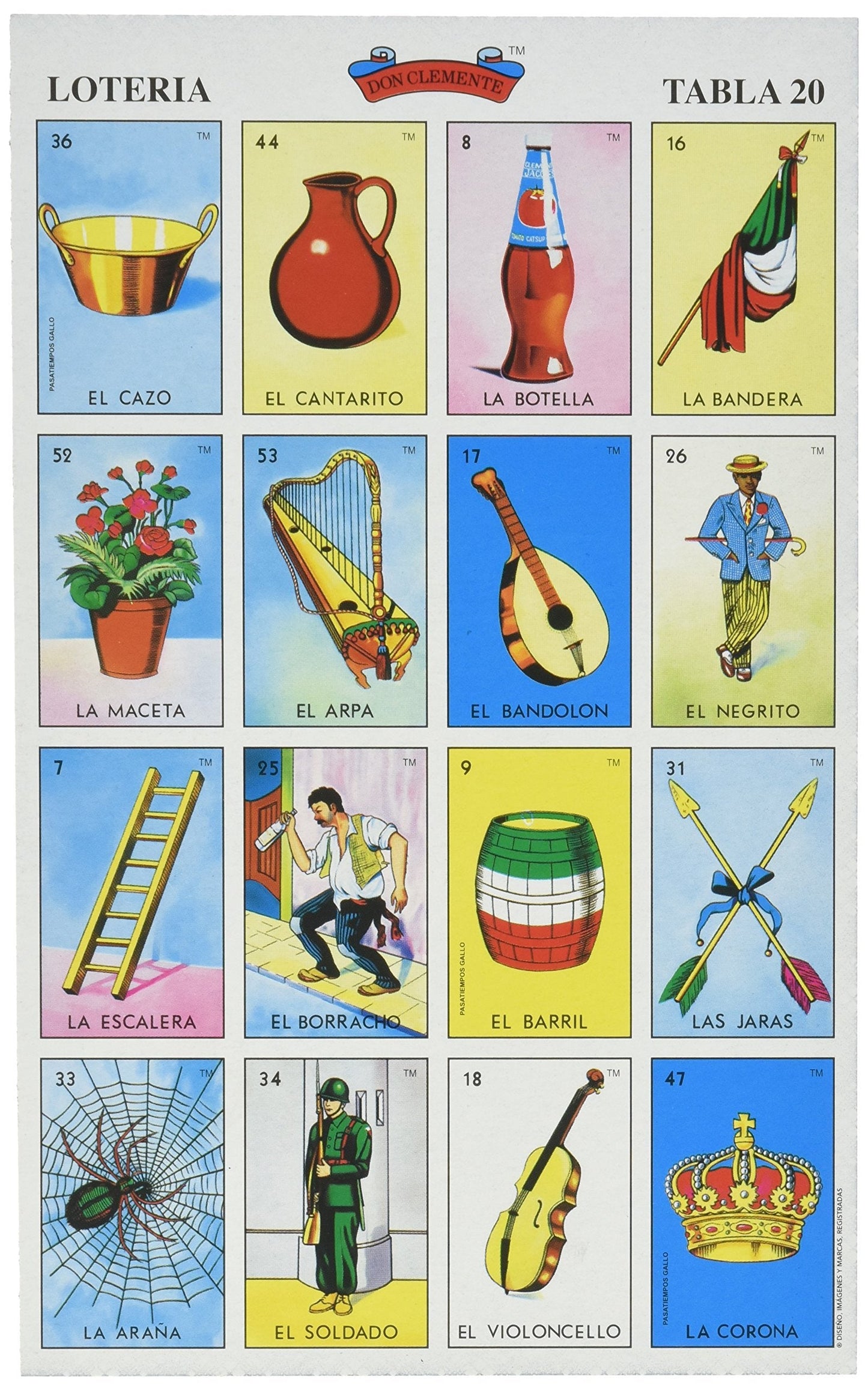 Loteria Don Clemente Autentica Mexican Bingo Set – 20 Colorful Tablets