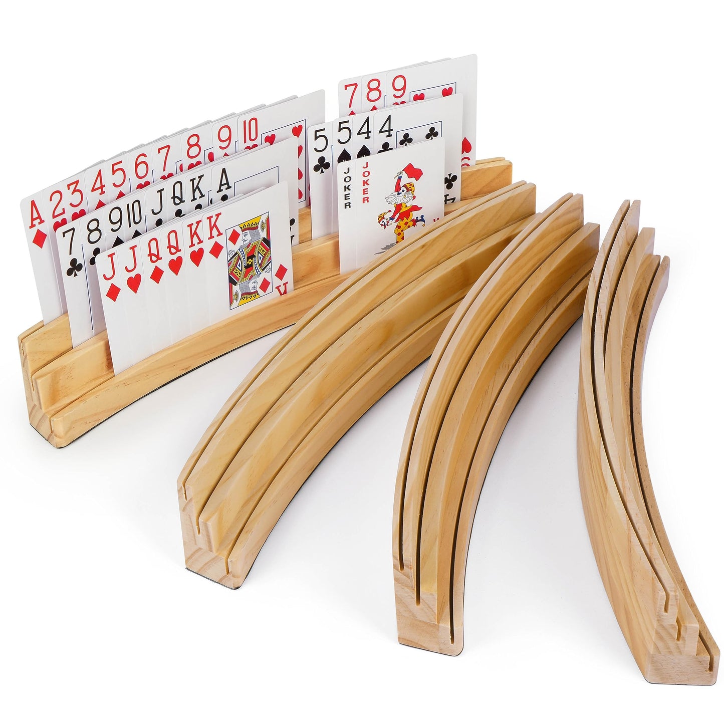 LotFancy 3-Tier Curved Wooden Card Holders – 4-Pack for Family Game Night