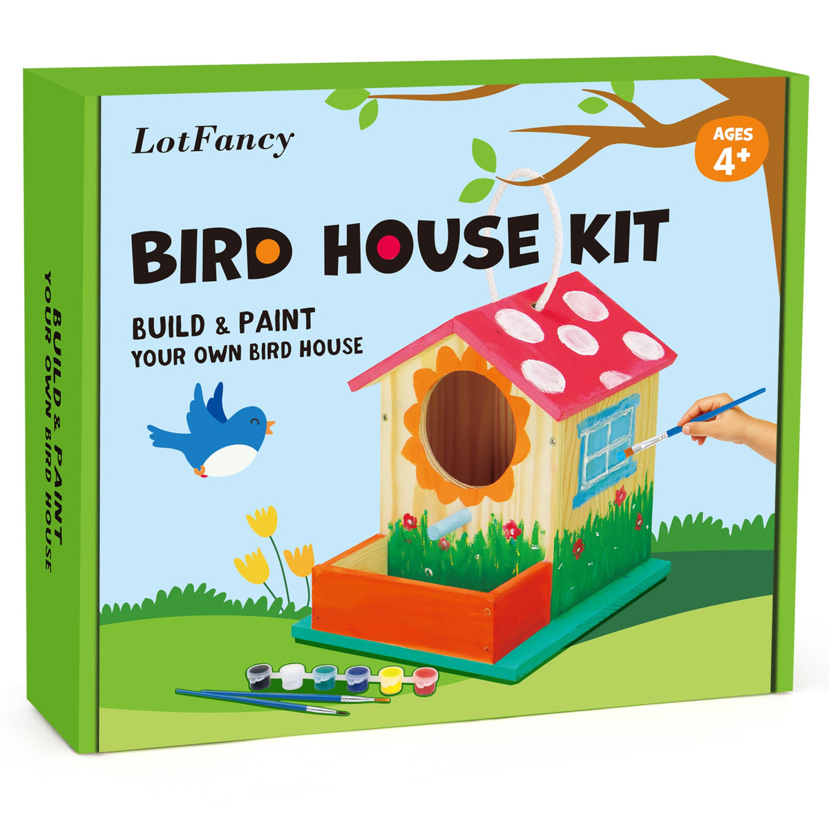 LotFancy Bird House Kit – DIY Wooden Birdhouse for Kids 4+, Build & Paint