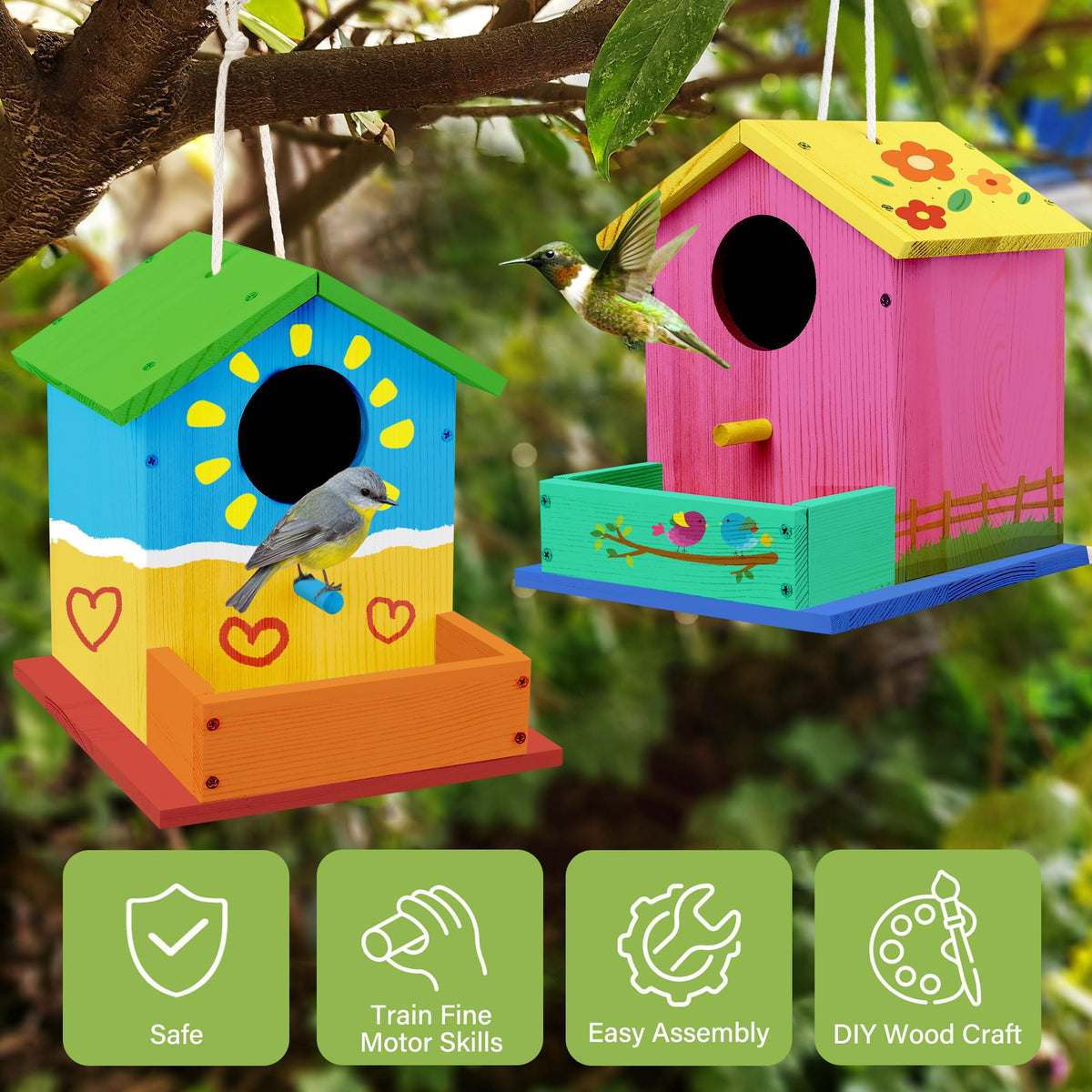 LotFancy Bird House Kit – DIY Wooden Birdhouse for Kids 4+, Build & Paint