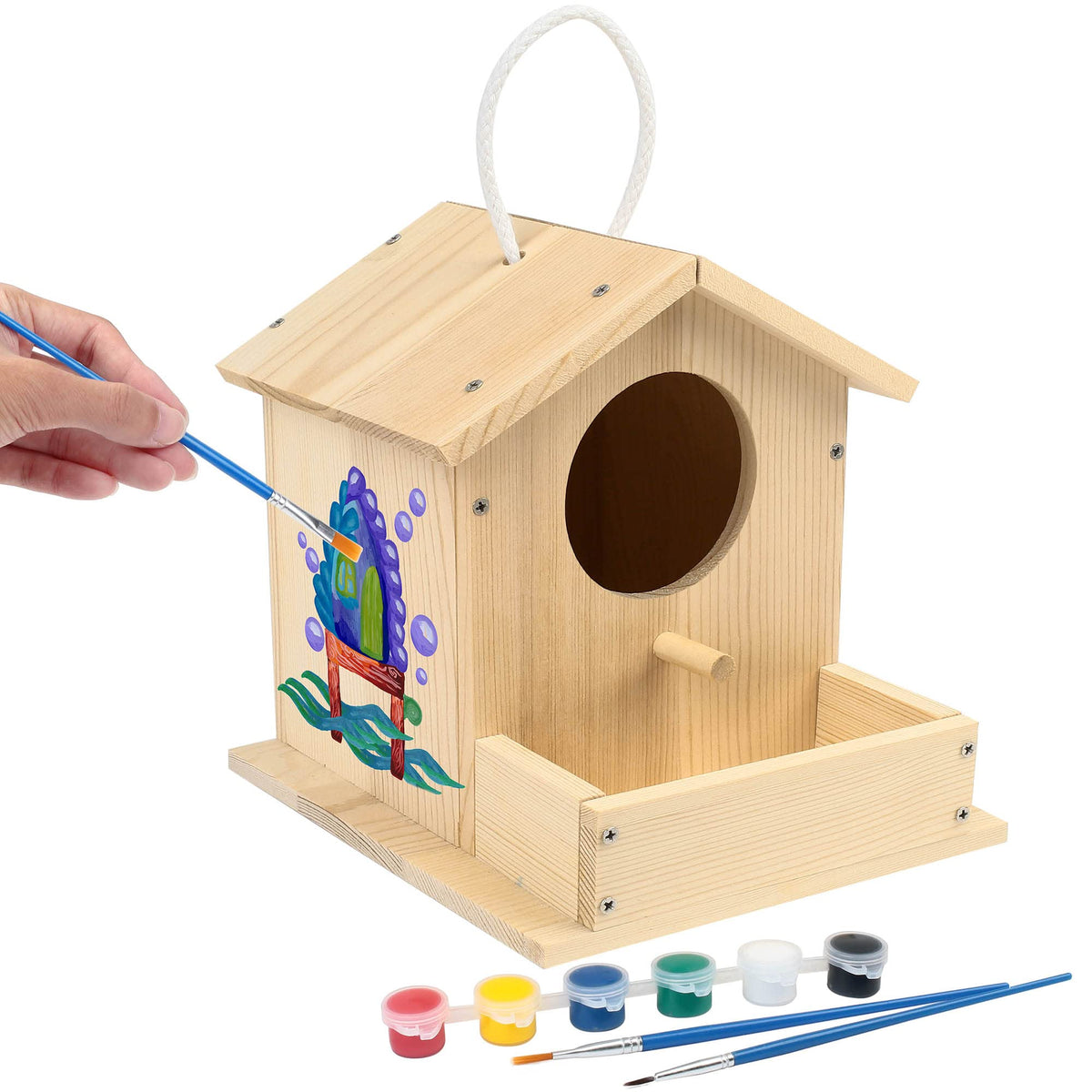 LotFancy Bird House Kit – DIY Wooden Birdhouse for Kids 4+, Build & Paint