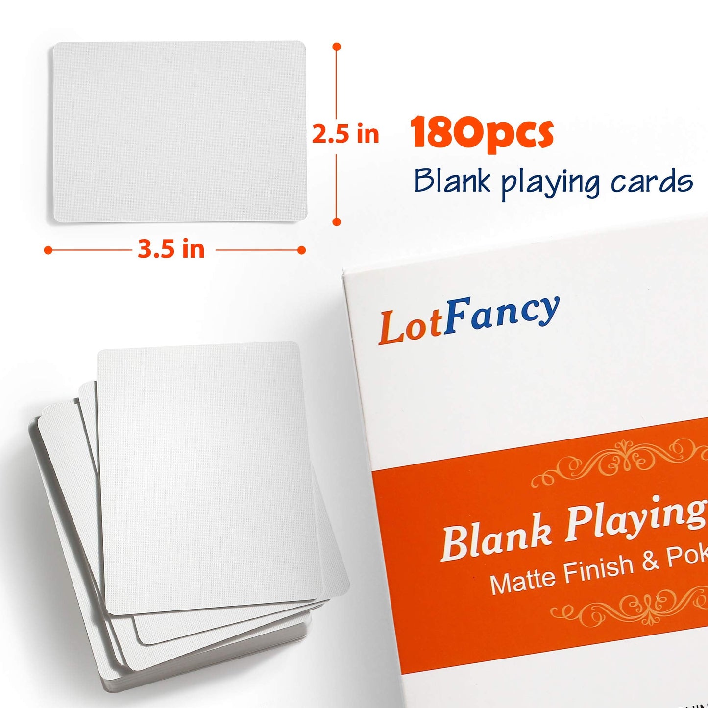 LotFancy Blank Playing Cards – 180 Printable Cards, Matte Finish, Poker Size