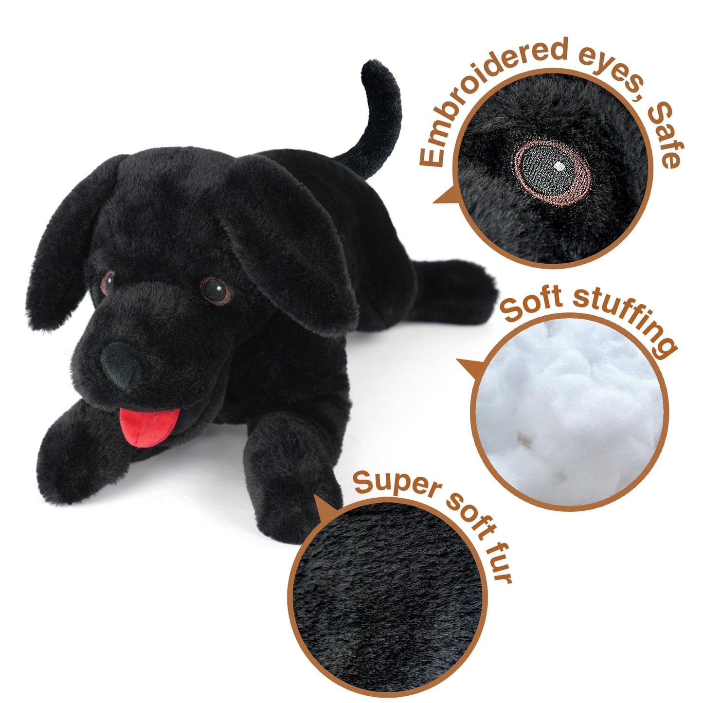 LotFancy 26-Inch Black Lab Plush — Realistic Stuffed Dog Toy for Kids