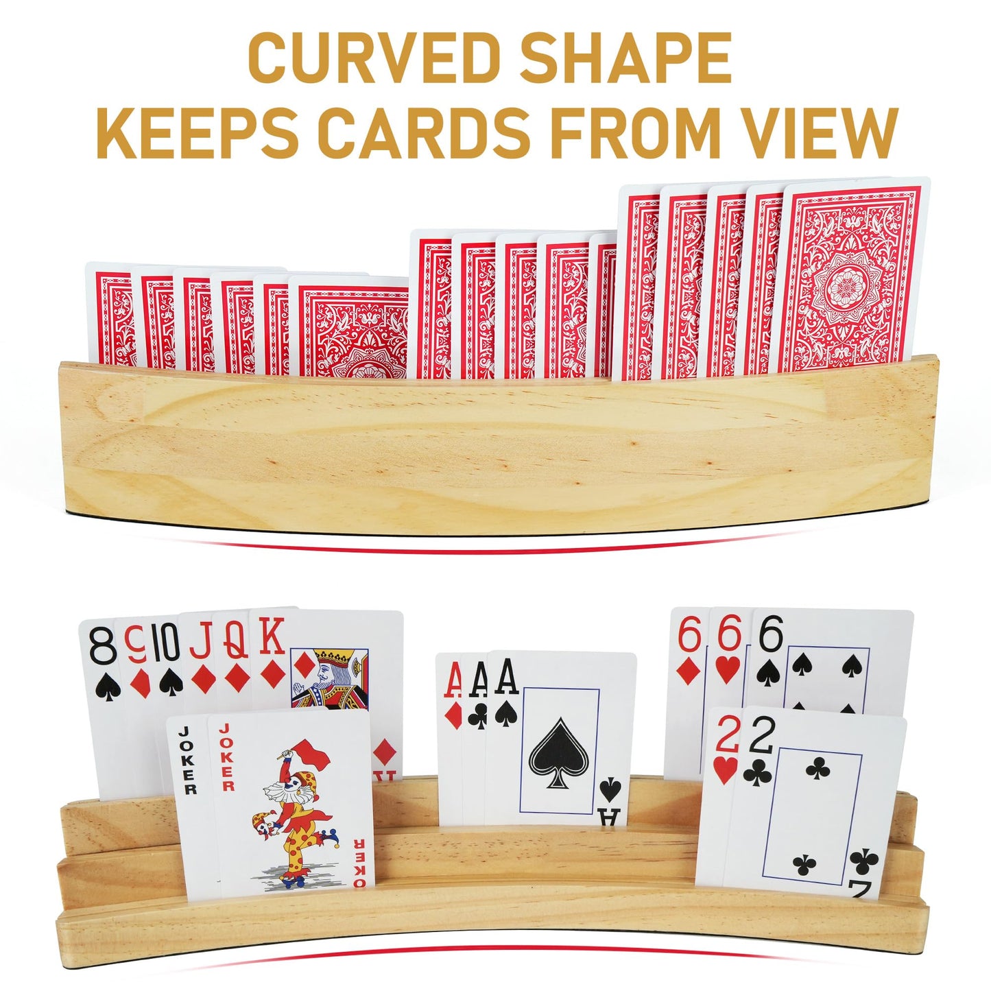LotFancy 3-Tier Curved Wooden Card Holders – 4-Pack for Family Game Night