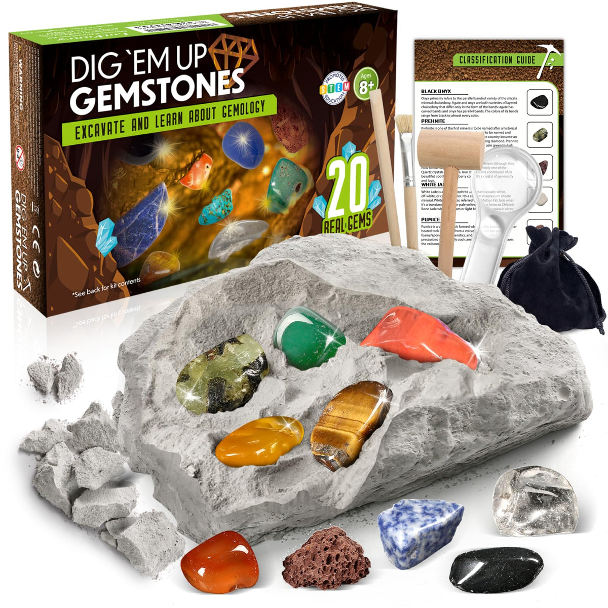 LotFancy Gemstone Dig Kit: Excavate 20 Real Gems with Tools for Kids