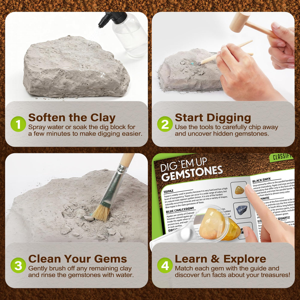 LotFancy Gemstone Dig Kit: Excavate 20 Real Gems with Tools for Kids