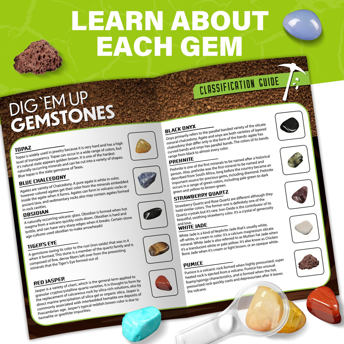 LotFancy Gemstone Dig Kit: Excavate 20 Real Gems with Tools for Kids