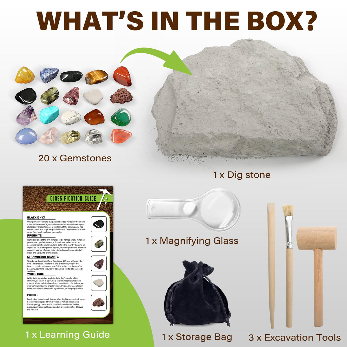 LotFancy Gemstone Dig Kit: Excavate 20 Real Gems with Tools for Kids