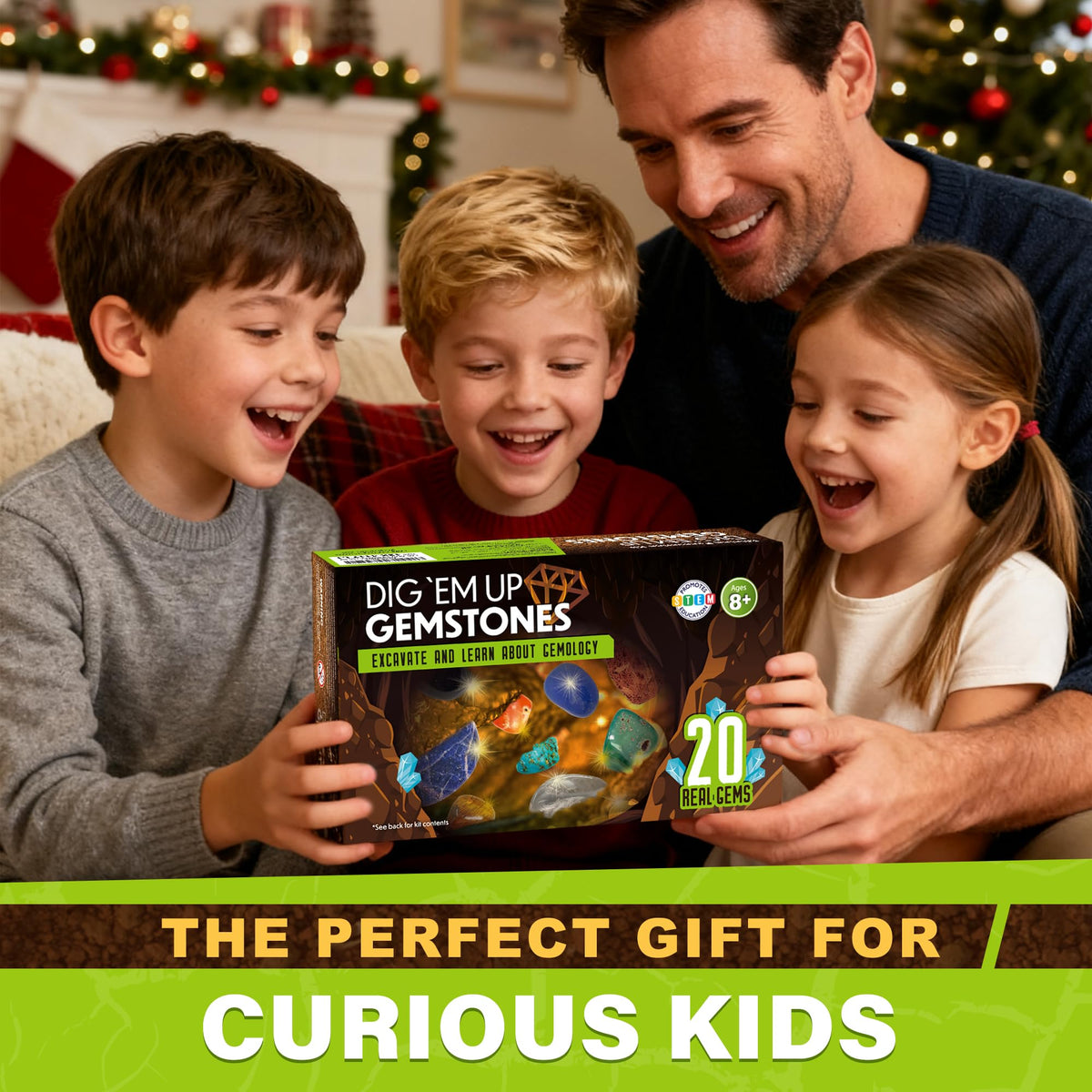 LotFancy Gemstone Dig Kit: Excavate 20 Real Gems with Tools for Kids