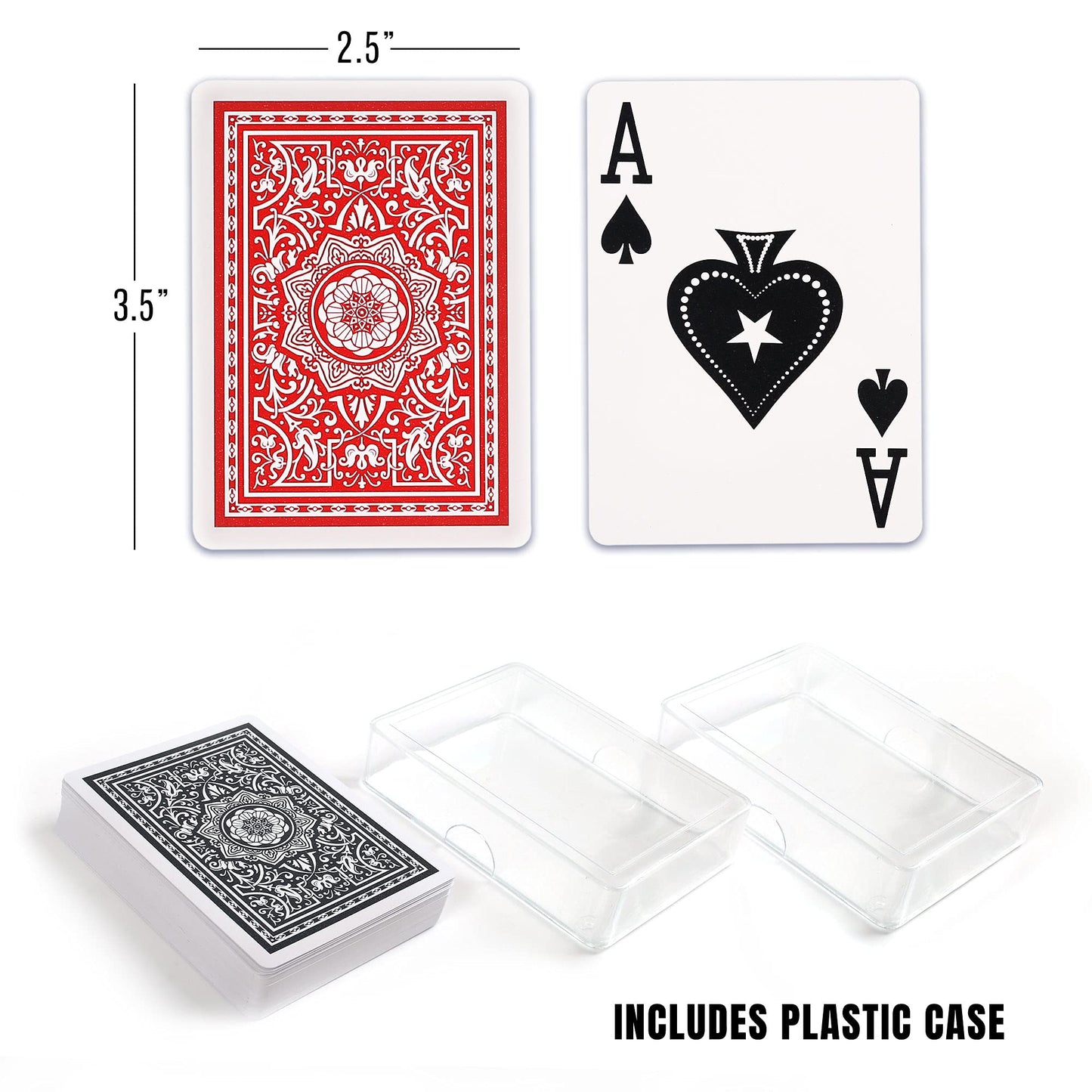 LotFancy Waterproof Plastic Playing Cards – Large Print, Jumbo Index, 2 Decks with Cases, Poker Size