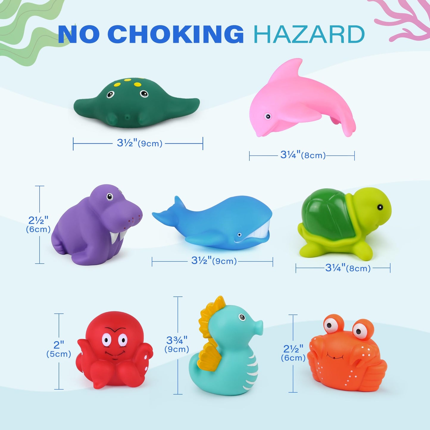 LotFancy 8-Piece Mold-Free Ocean Bath Toys for Toddlers | Safe No-Holes Bath Set