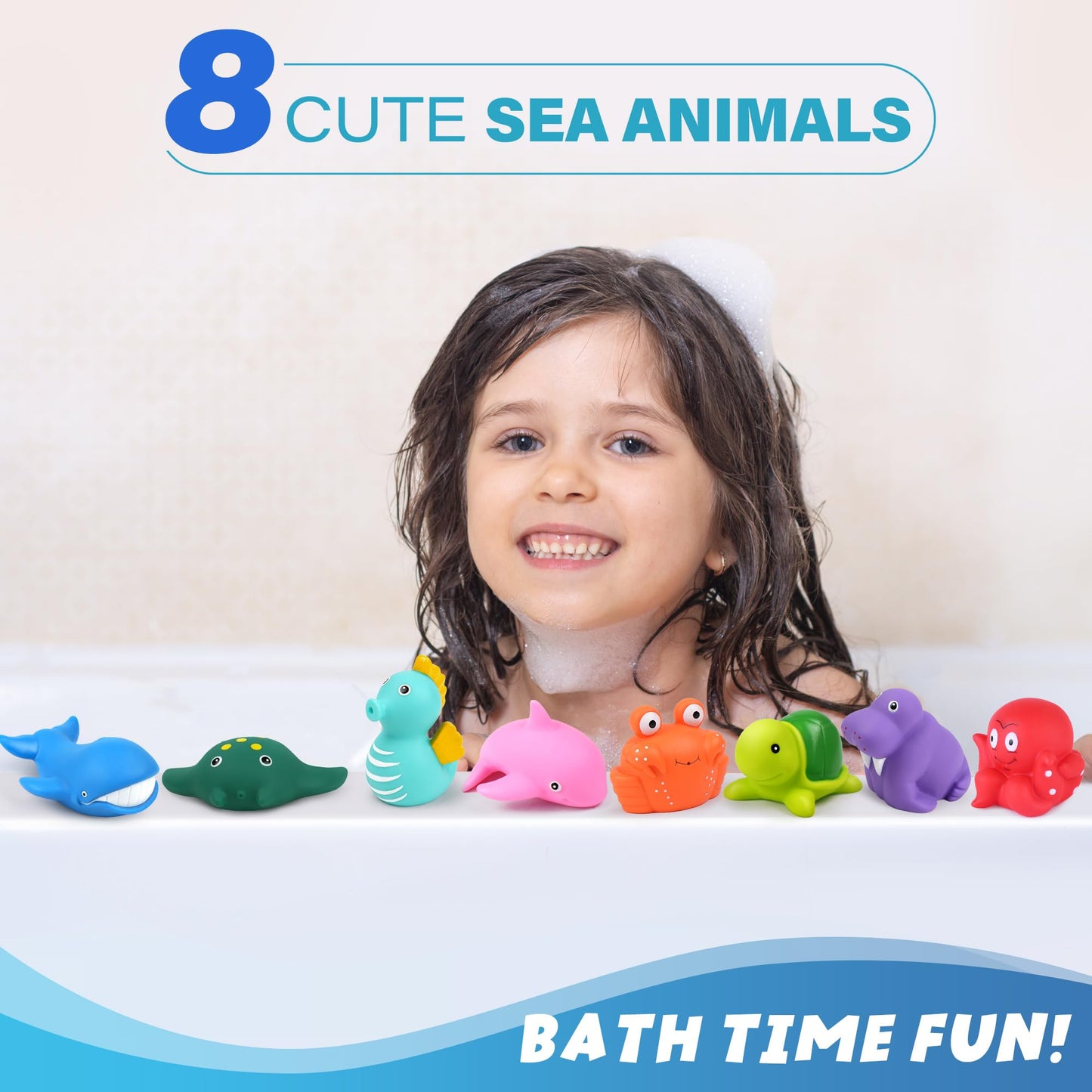 LotFancy 8-Piece Mold-Free Ocean Bath Toys for Toddlers | Safe No-Holes Bath Set