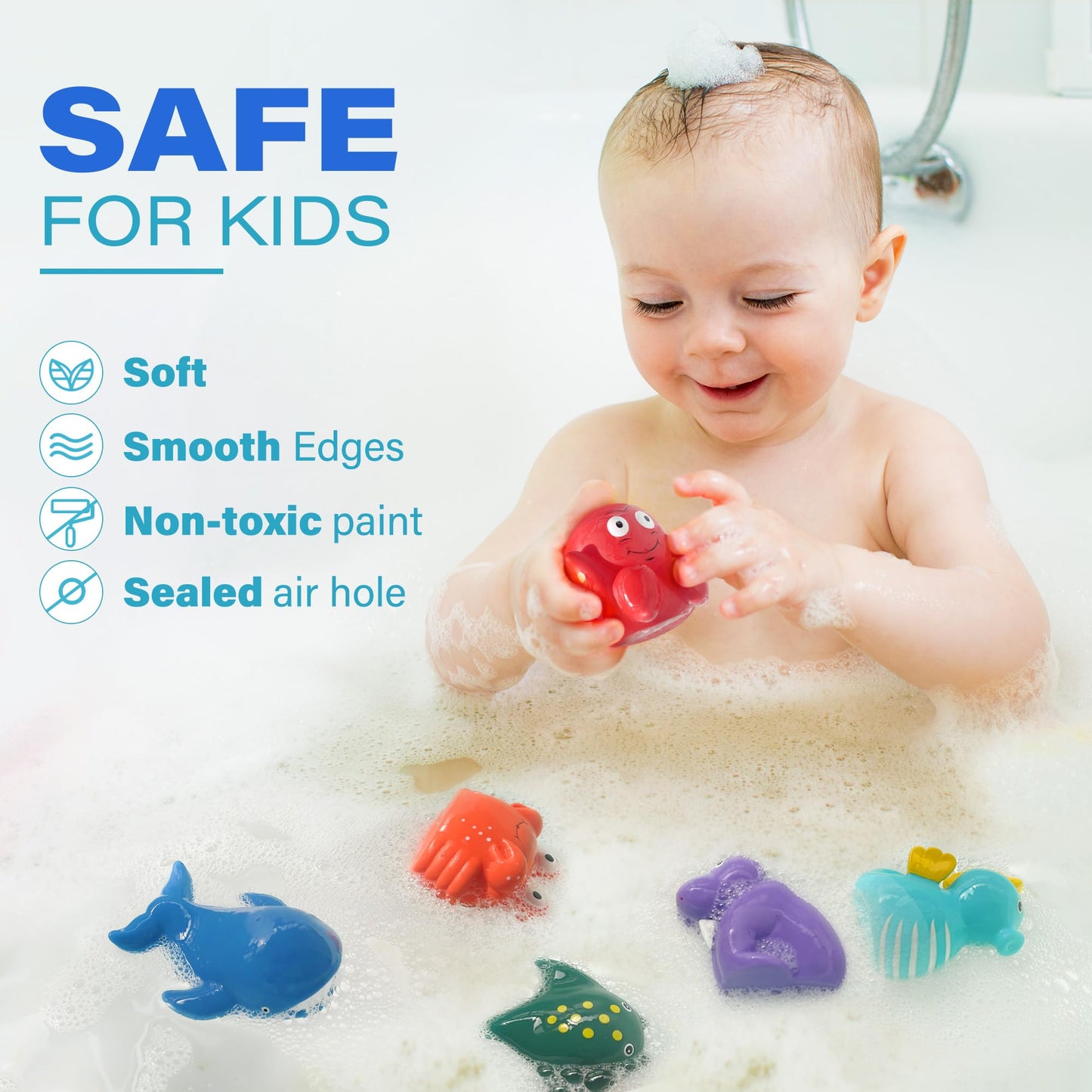 LotFancy 8-Piece Mold-Free Ocean Bath Toys for Toddlers | Safe No-Holes Bath Set