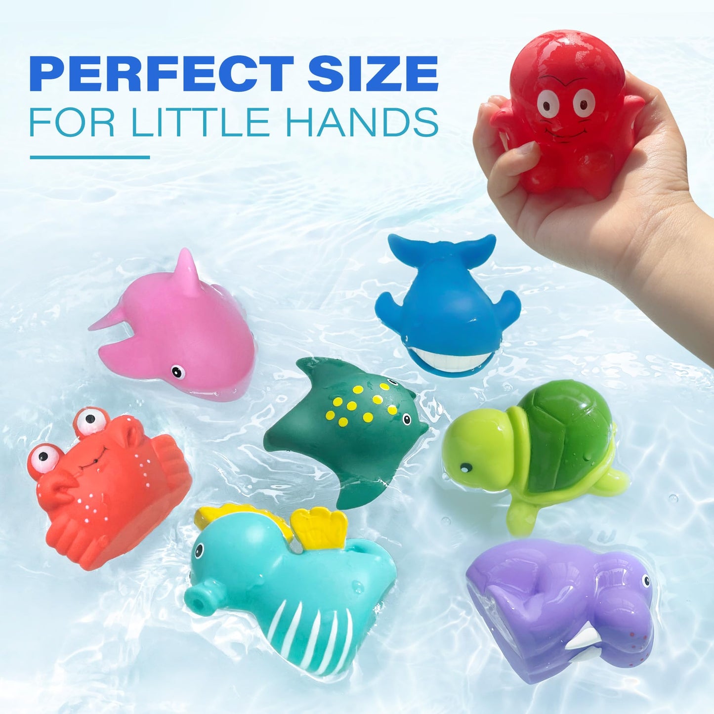LotFancy 8-Piece Mold-Free Ocean Bath Toys for Toddlers | Safe No-Holes Bath Set