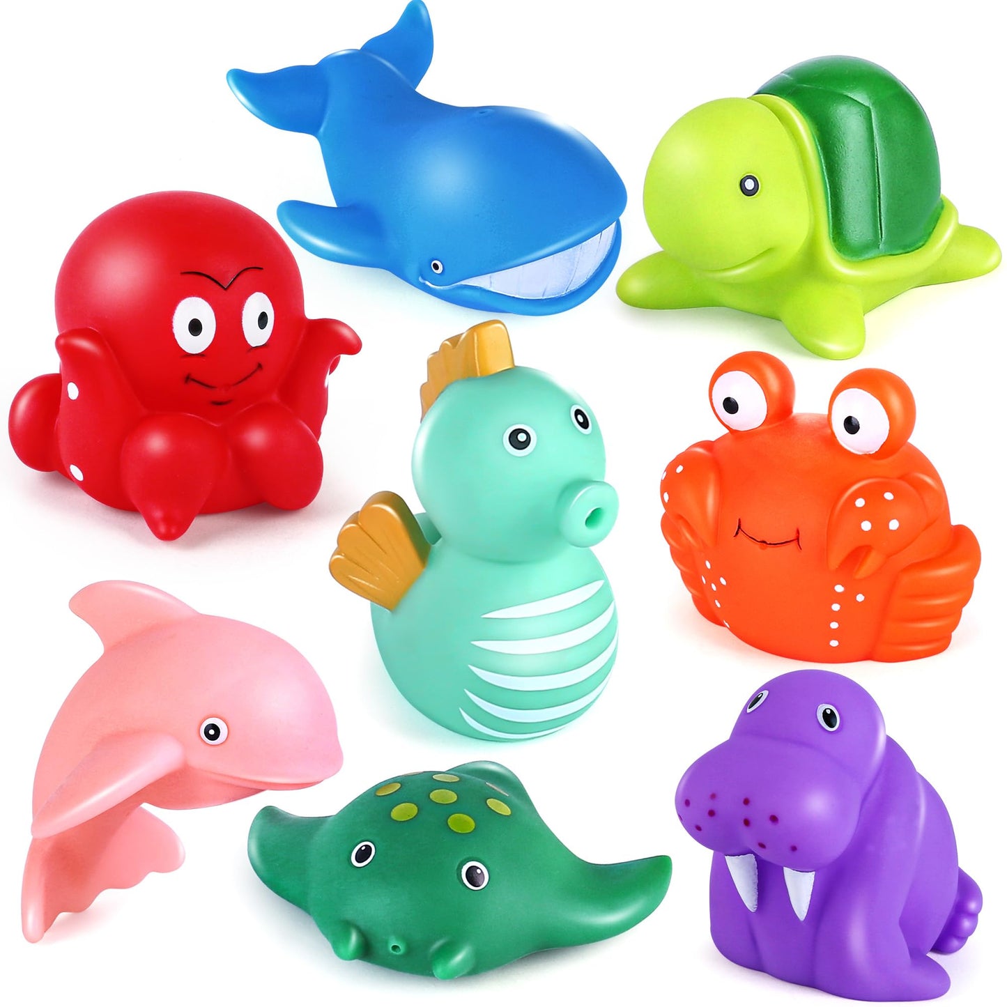 LotFancy 8-Piece Mold-Free Ocean Bath Toys for Toddlers | Safe No-Holes Bath Set