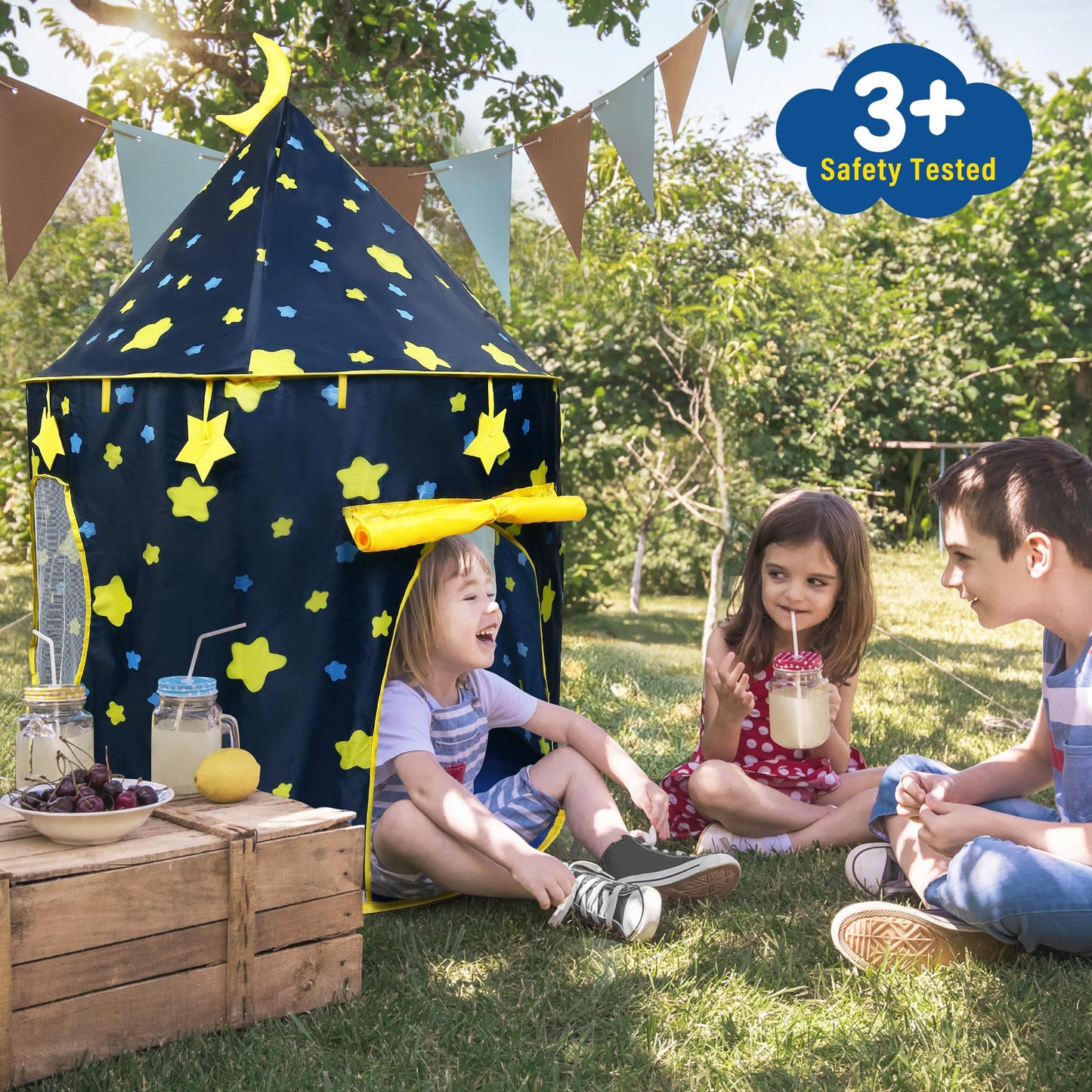 LotFancy Play Tent for Kids with Star Lights — Foldable Pop-Up Indoor/Outdoor Tent
