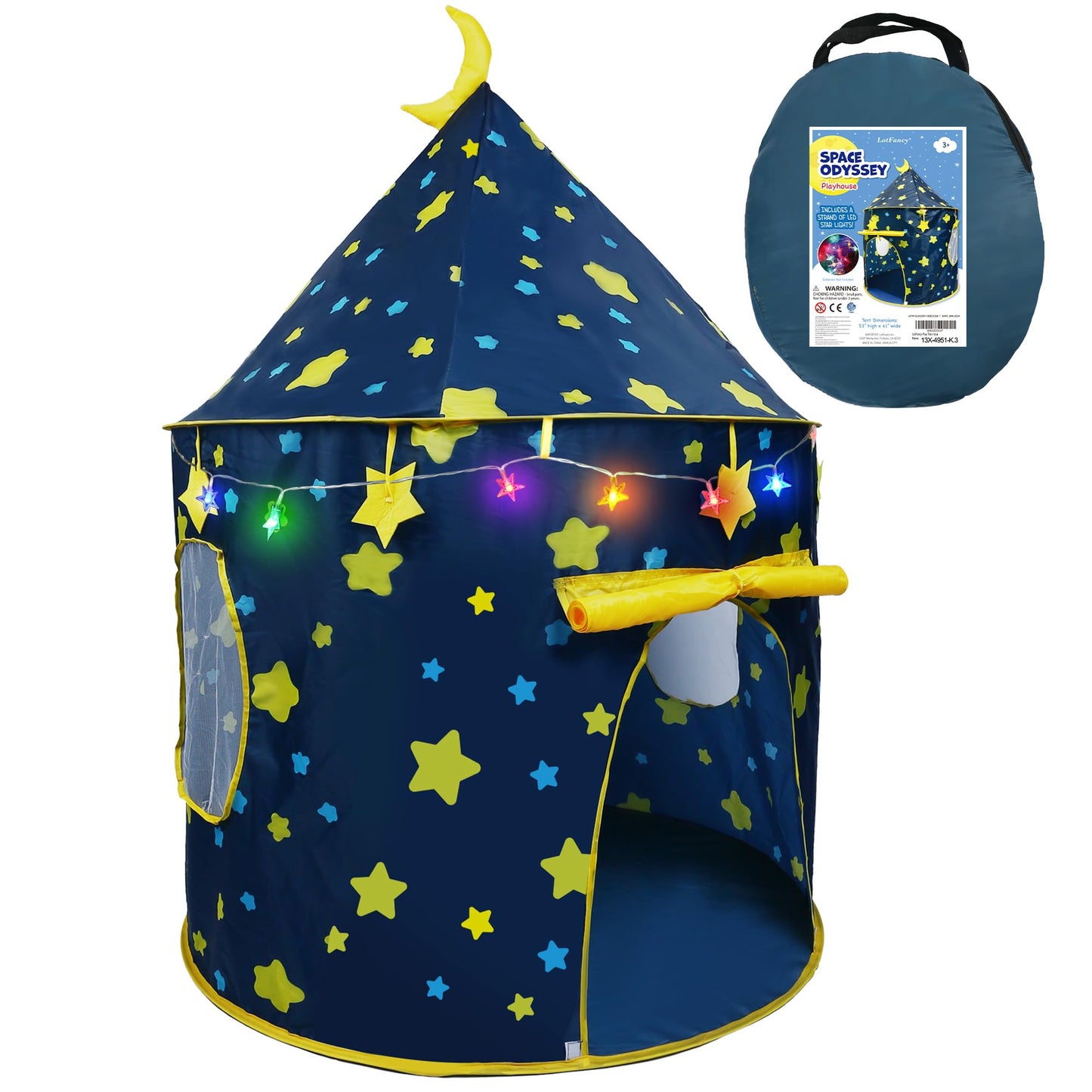 LotFancy Play Tent for Kids with Star Lights — Foldable Pop-Up Indoor/Outdoor Tent