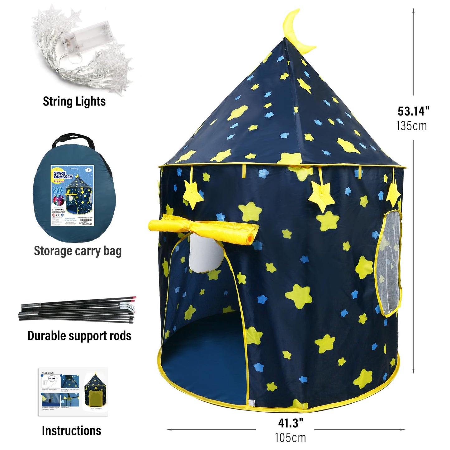 LotFancy Play Tent for Kids with Star Lights — Foldable Pop-Up Indoor/Outdoor Tent