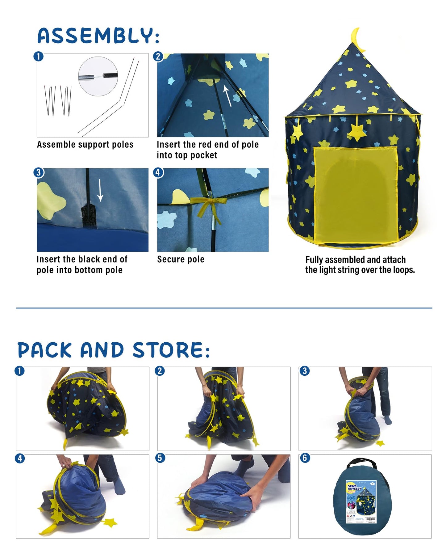 LotFancy Play Tent for Kids with Star Lights — Foldable Pop-Up Indoor/Outdoor Tent