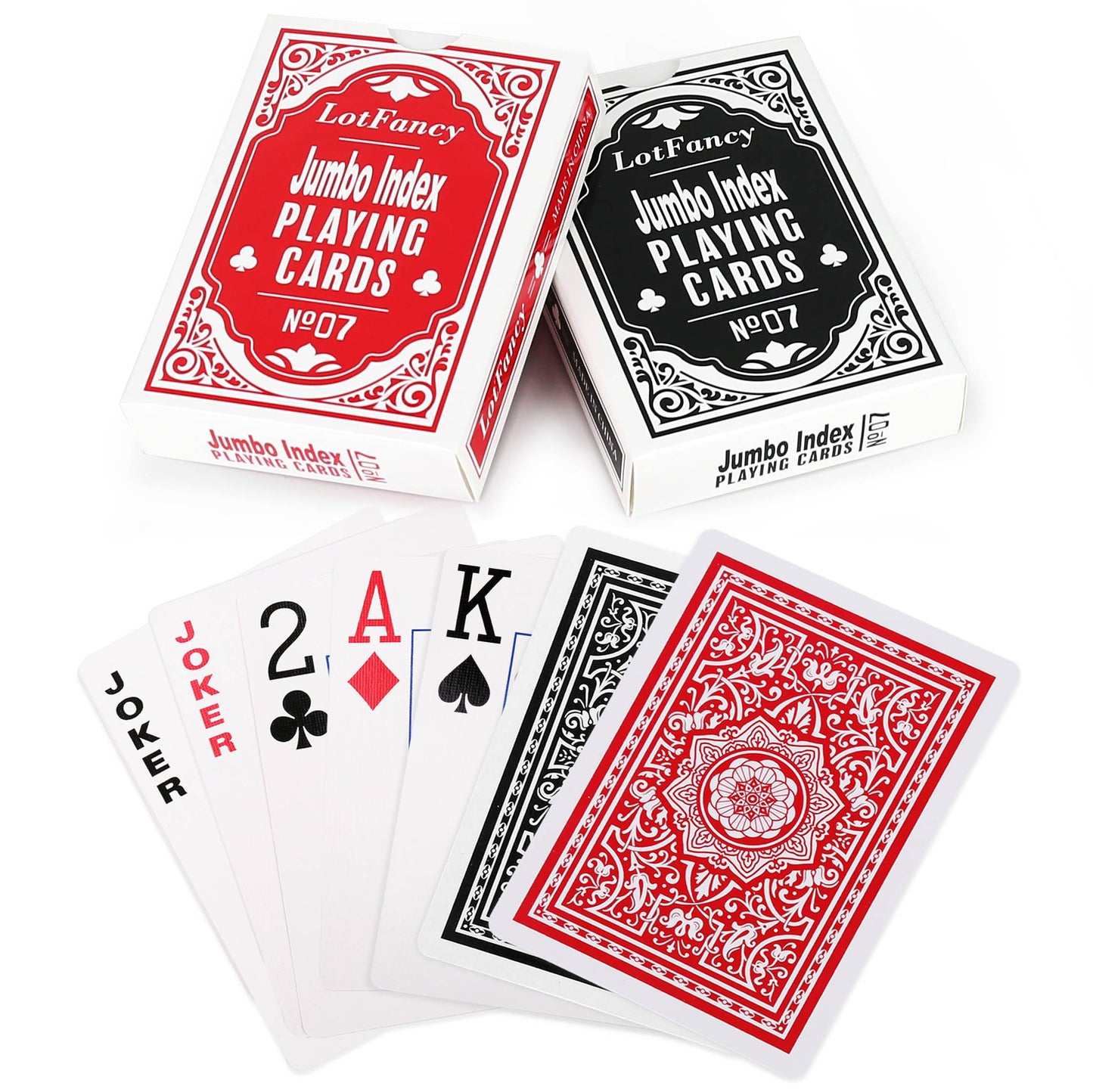 LotFancy Playing Cards 2 Pack - Jumbo Index Large Print Poker Size (Red & Black)