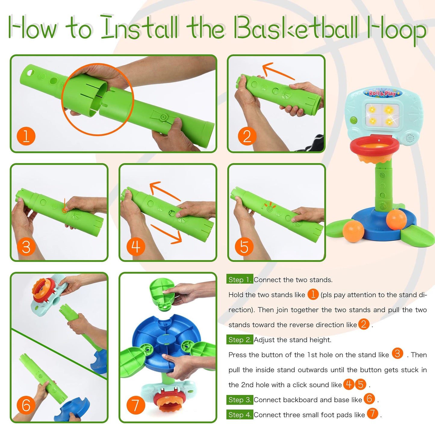 LotFancy Toddler Basketball Hoop – 2-in-1 Light & Music Indoor Toy for 18-36 Months
