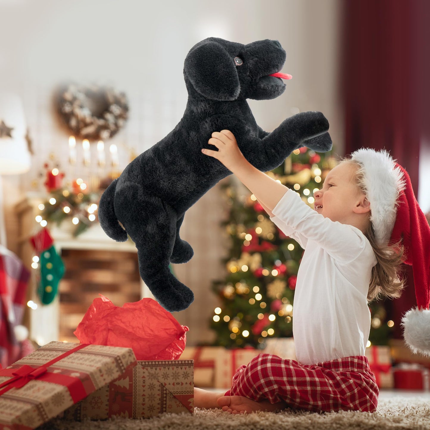 LotFancy 26-Inch Black Lab Plush — Realistic Stuffed Dog Toy for Kids