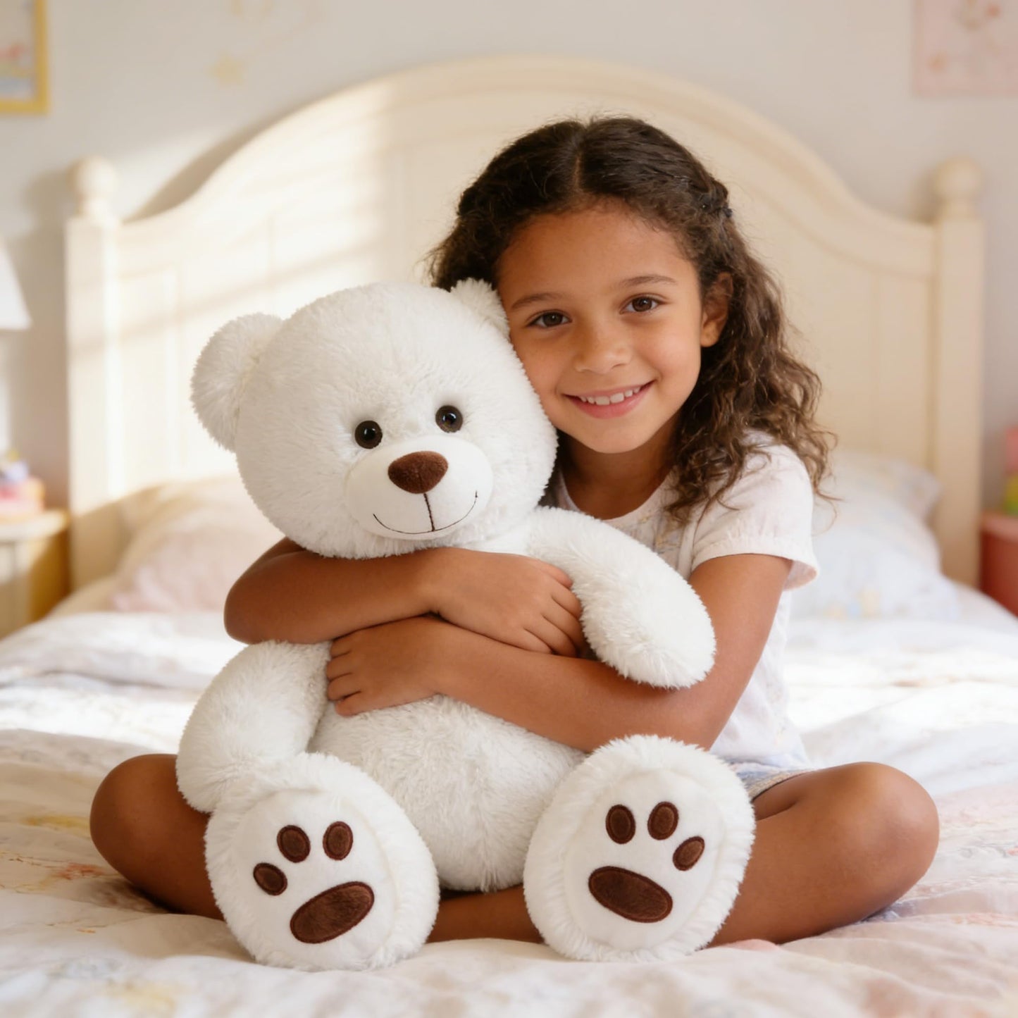 LotFancy Teddy Bear Plush Toy, 20-Inch White Bear with Big Footprints | Gift for Girls & Loved Ones