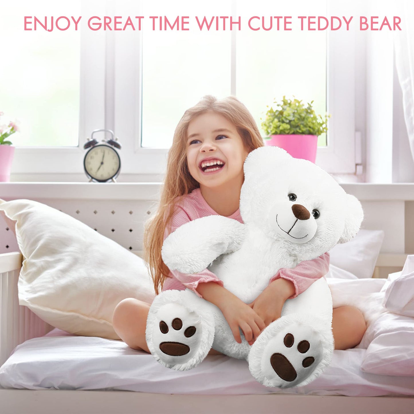 LotFancy Teddy Bear Plush Toy, 20-Inch White Bear with Big Footprints | Gift for Girls & Loved Ones
