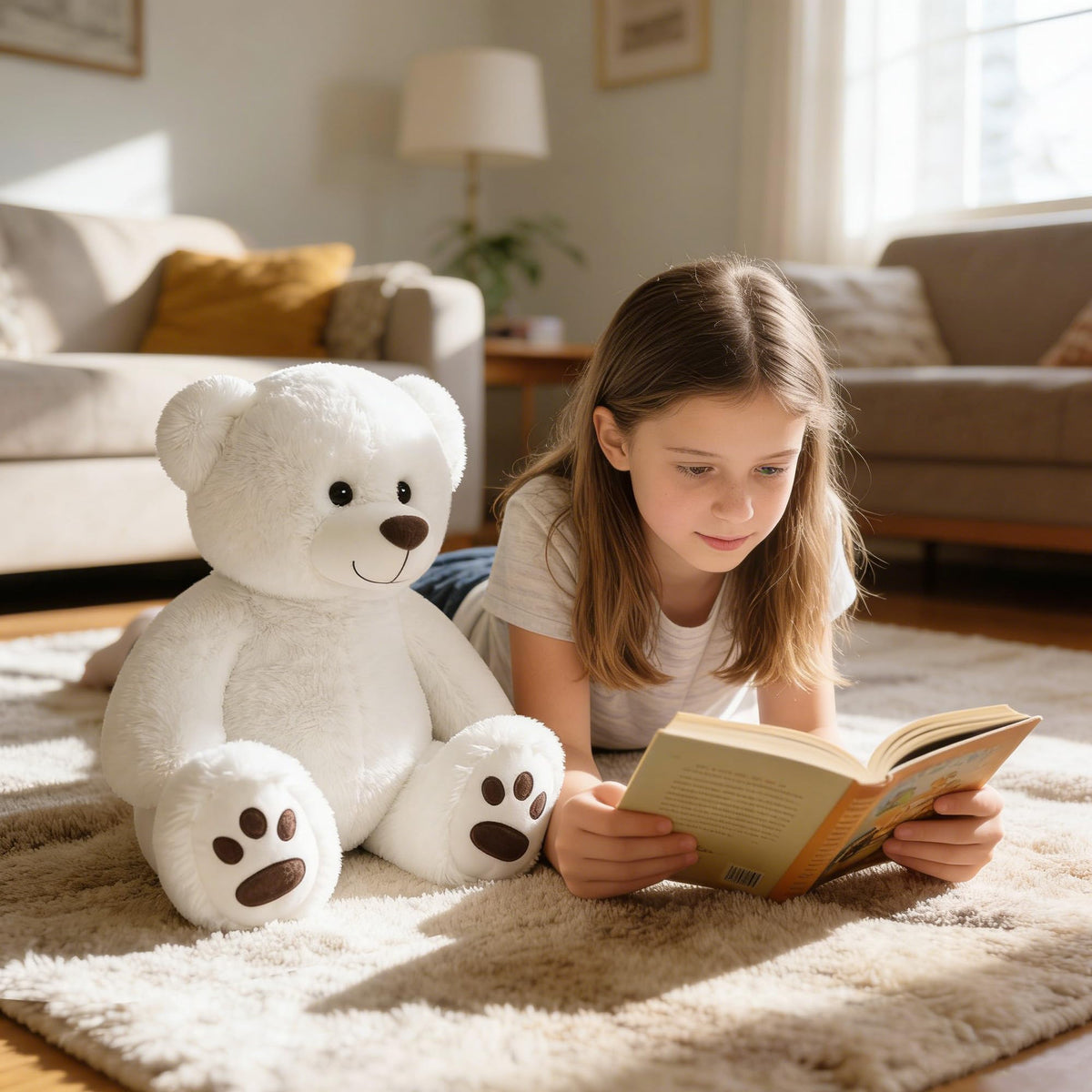 LotFancy Teddy Bear Plush Toy, 20-Inch White Bear with Big Footprints | Gift for Girls & Loved Ones