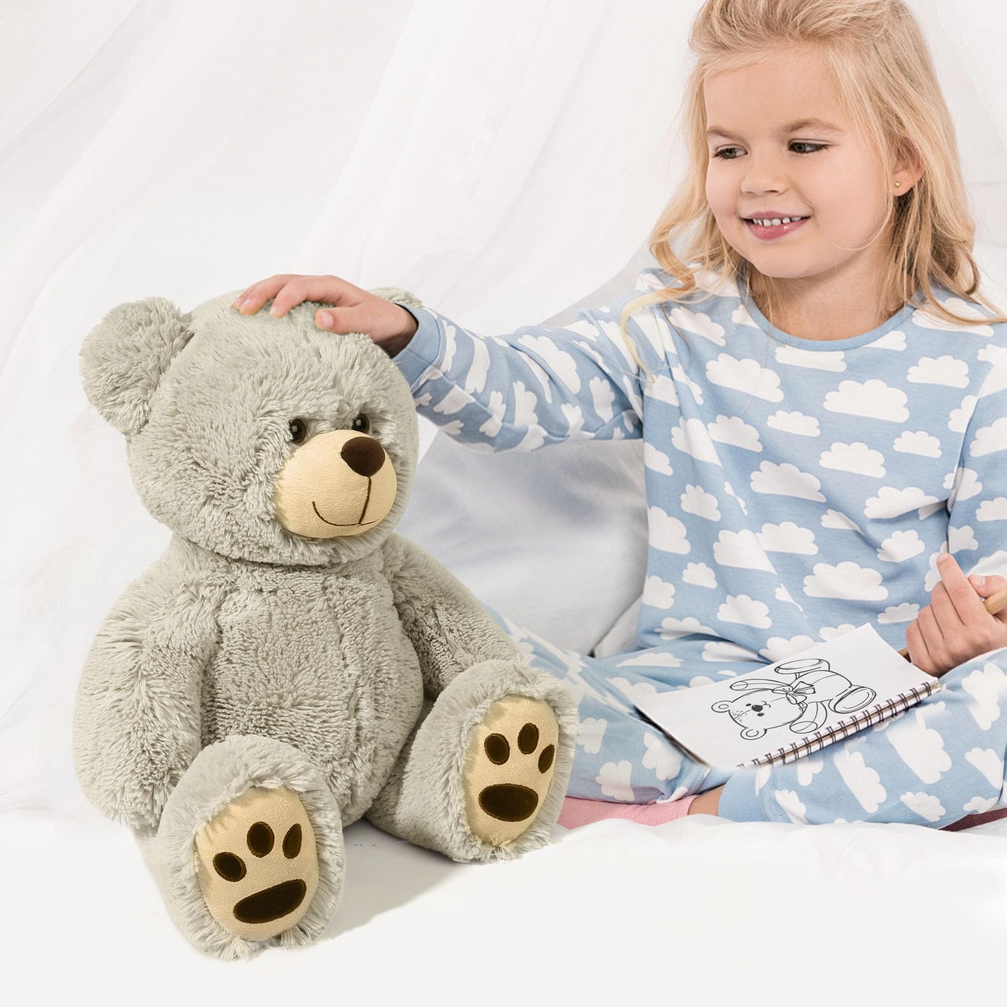 LotFancy Teddy Bear 20-Inch Gray Plush — Gift for Kids