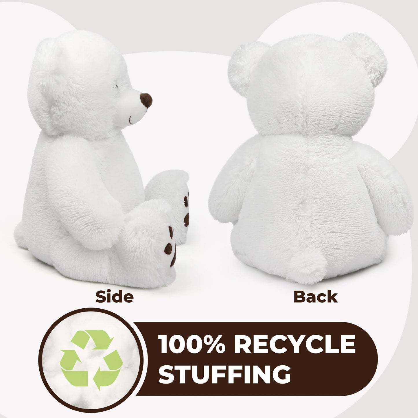 LotFancy Teddy Bear Plush Toy, 20-Inch White Bear with Big Footprints | Gift for Girls & Loved Ones