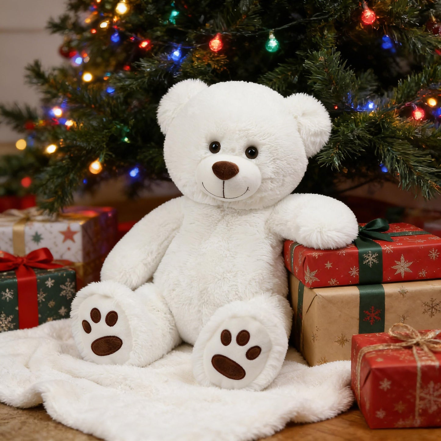 LotFancy Teddy Bear Plush Toy, 20-Inch White Bear with Big Footprints | Gift for Girls & Loved Ones