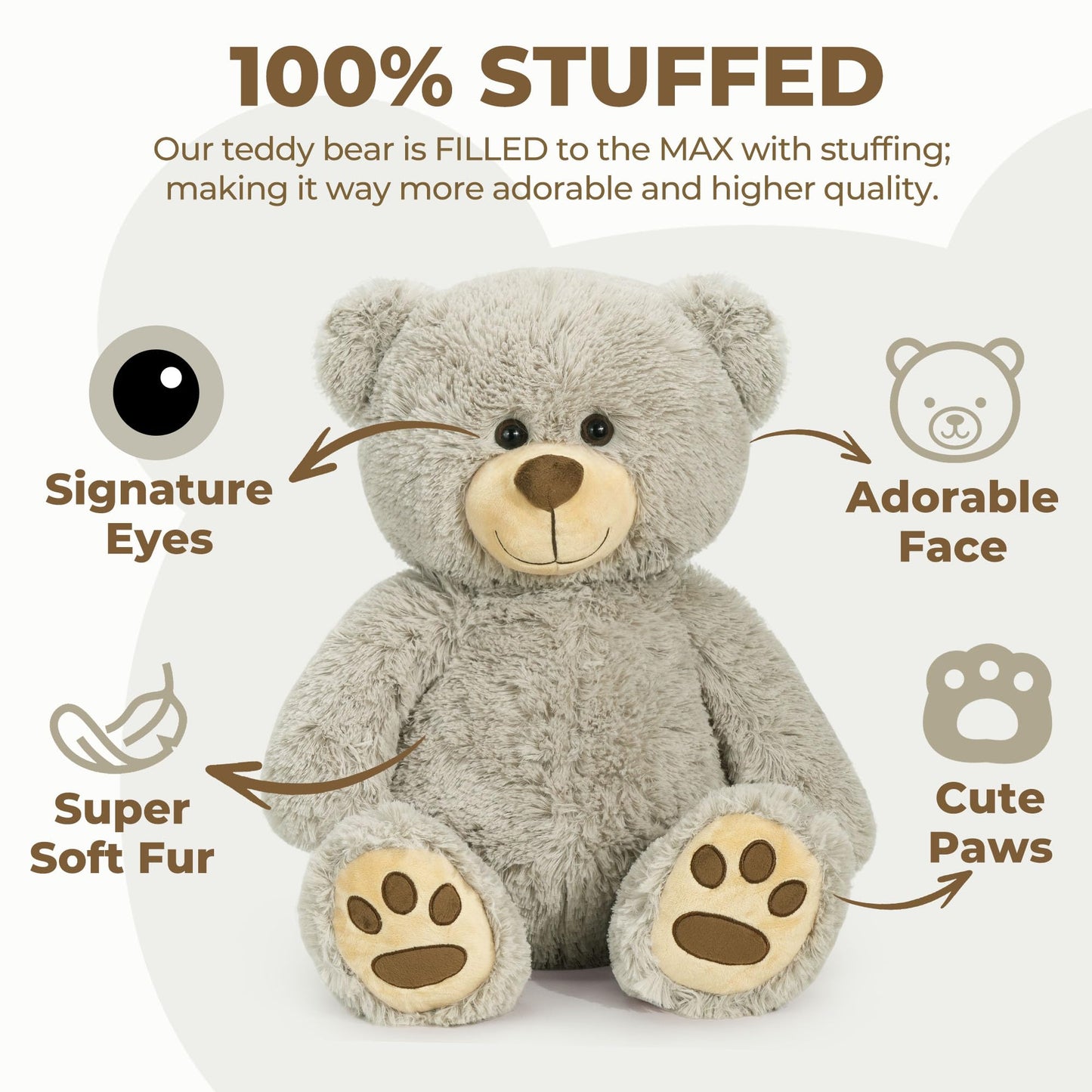 LotFancy Teddy Bear 20-Inch Gray Plush — Gift for Kids
