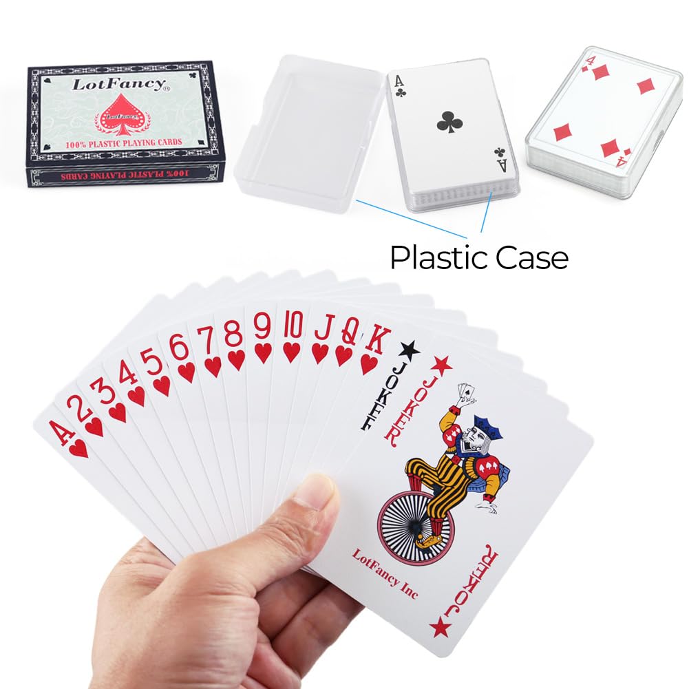LotFancy Waterproof Plastic Playing Cards – 2 Decks, Poker Size, with Plastic Cases