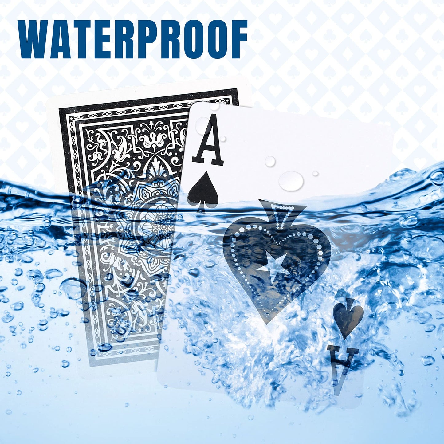LotFancy Waterproof Plastic Playing Cards – Large Print, Jumbo Index, 2 Decks with Cases, Poker Size