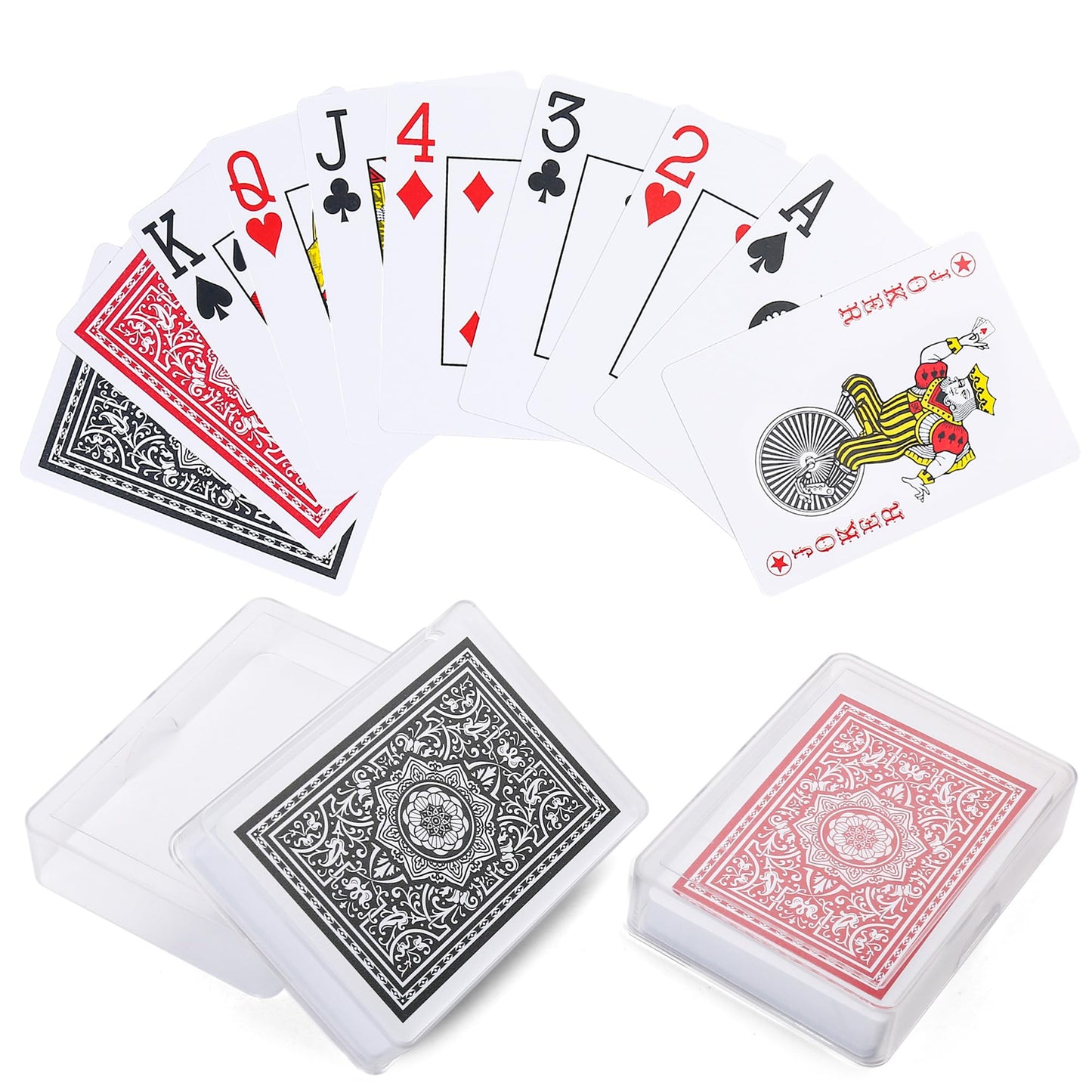 LotFancy Waterproof Plastic Playing Cards – Large Print, Jumbo Index, 2 Decks with Cases, Poker Size
