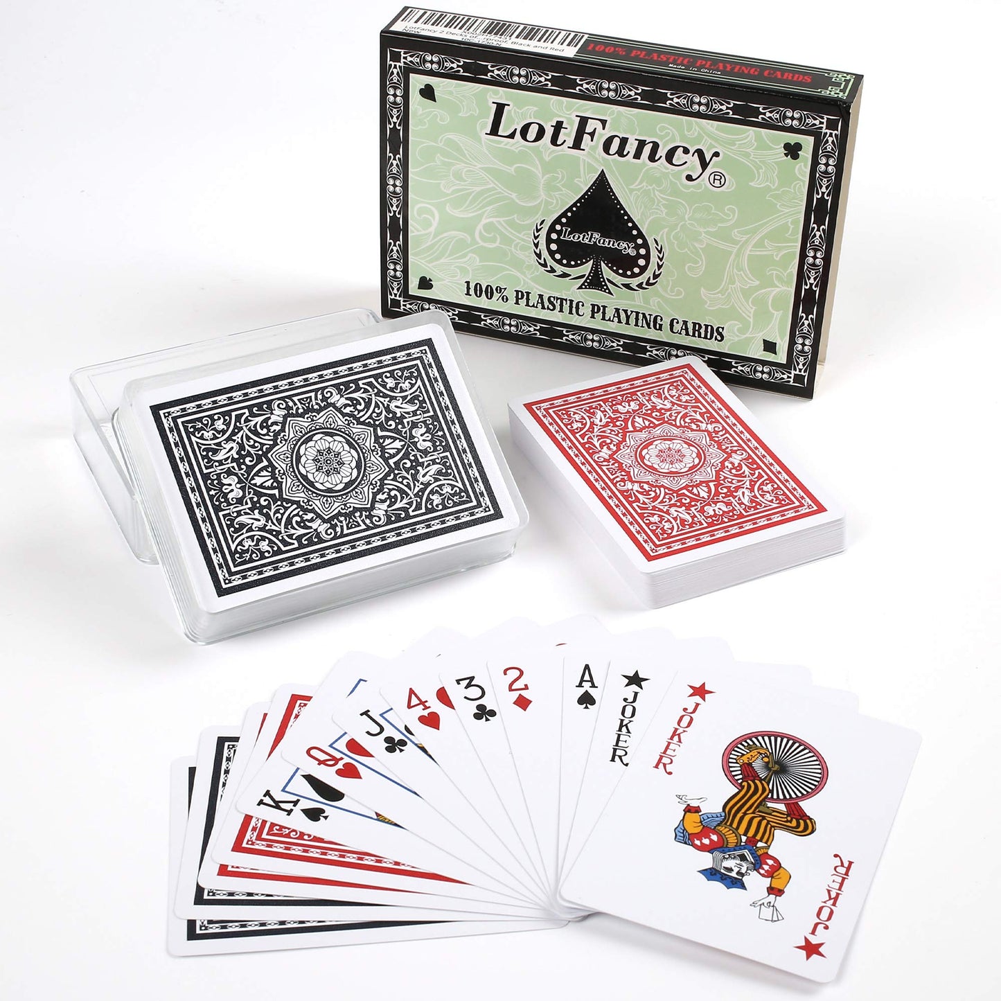LotFancy Waterproof Playing Cards - 2 Decks, Cases, 100% Plastic, Poker Size