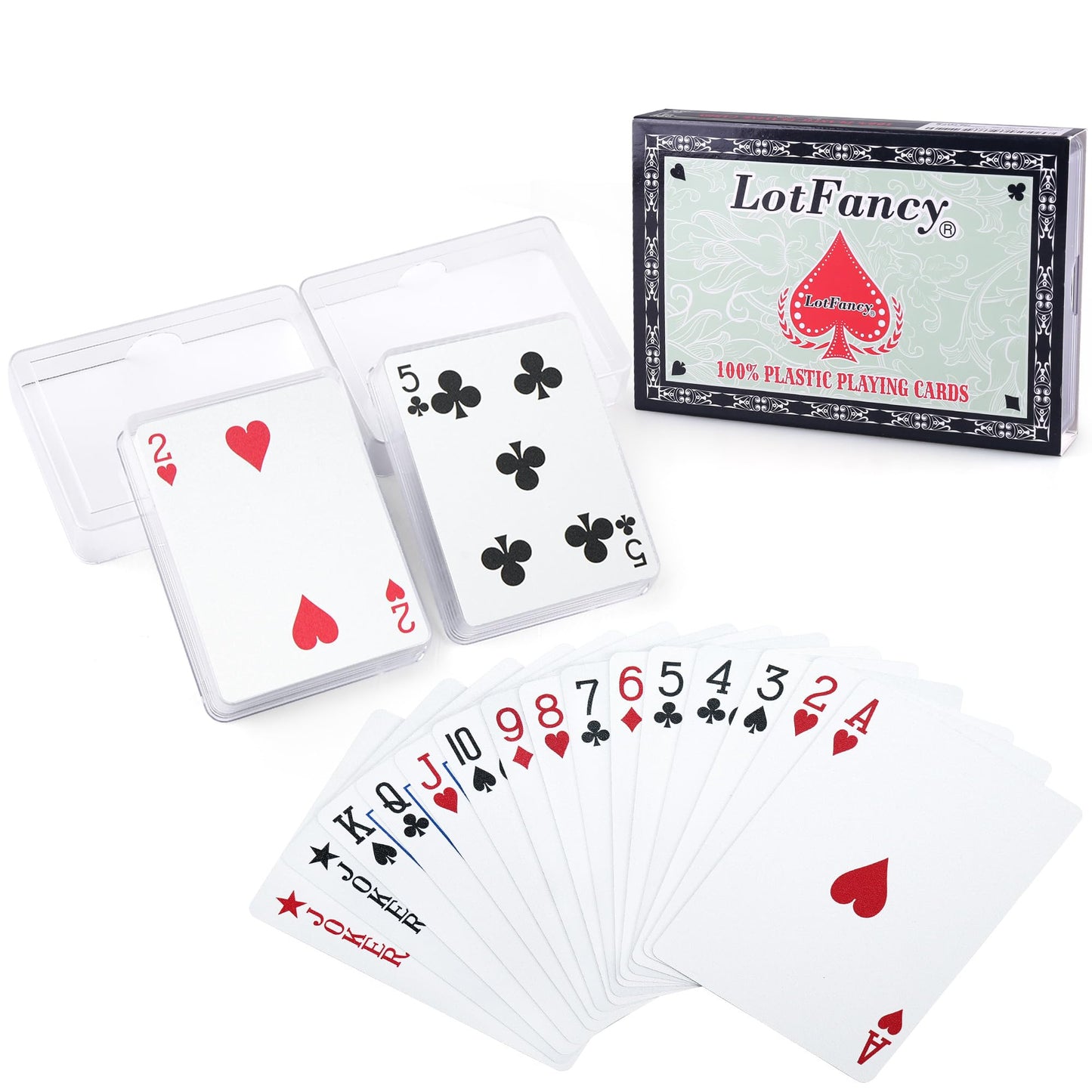 LotFancy Waterproof Plastic Playing Cards – 2 Decks, Poker Size, with Plastic Cases