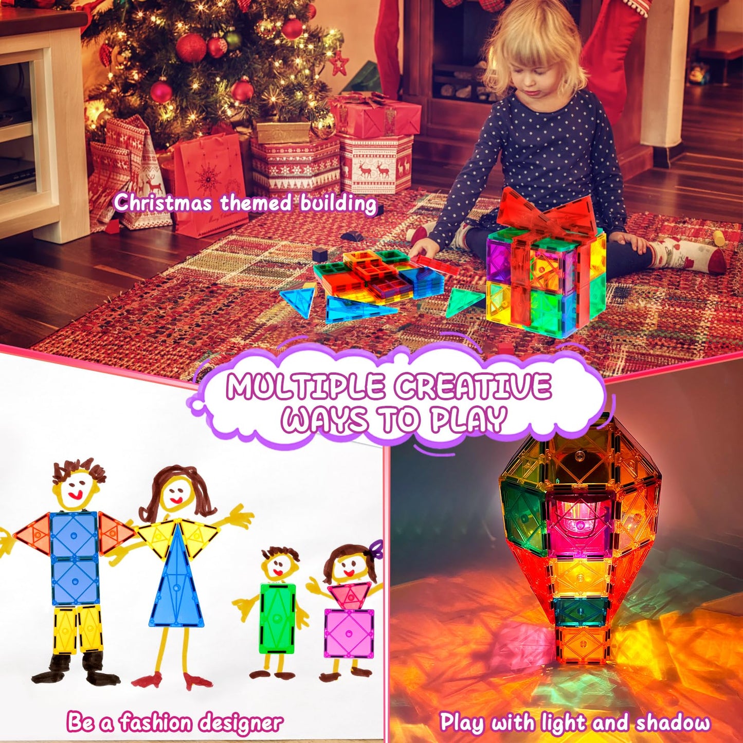 Lotmey 132PCS Magnetic Tiles Deluxe Set – 2 Cars, STEM Building Blocks for Kids 3-12