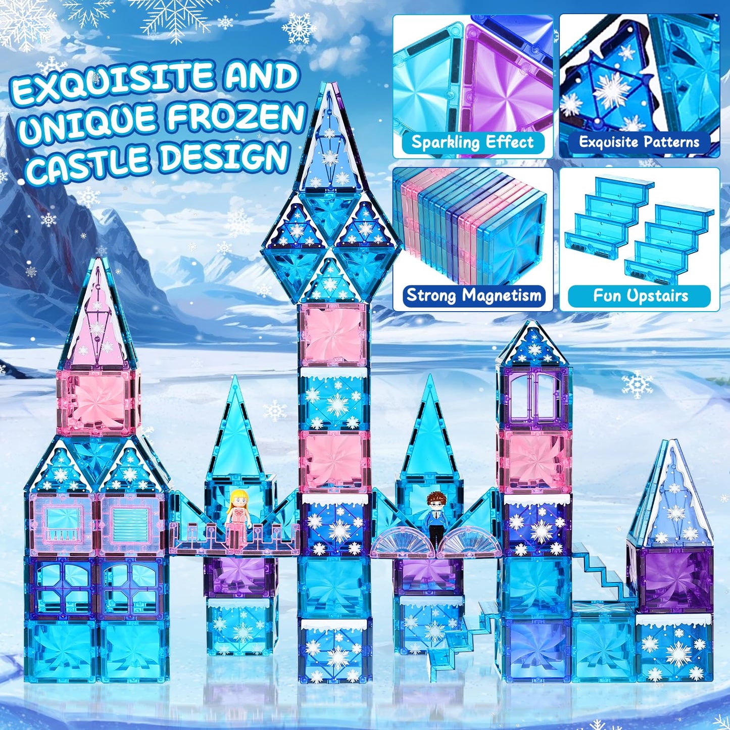 Lotmey Diamond Magnetic Tiles Set 145PCS with Magnetic Doodle Kit – STEM Castle Toys for Girls 3–12