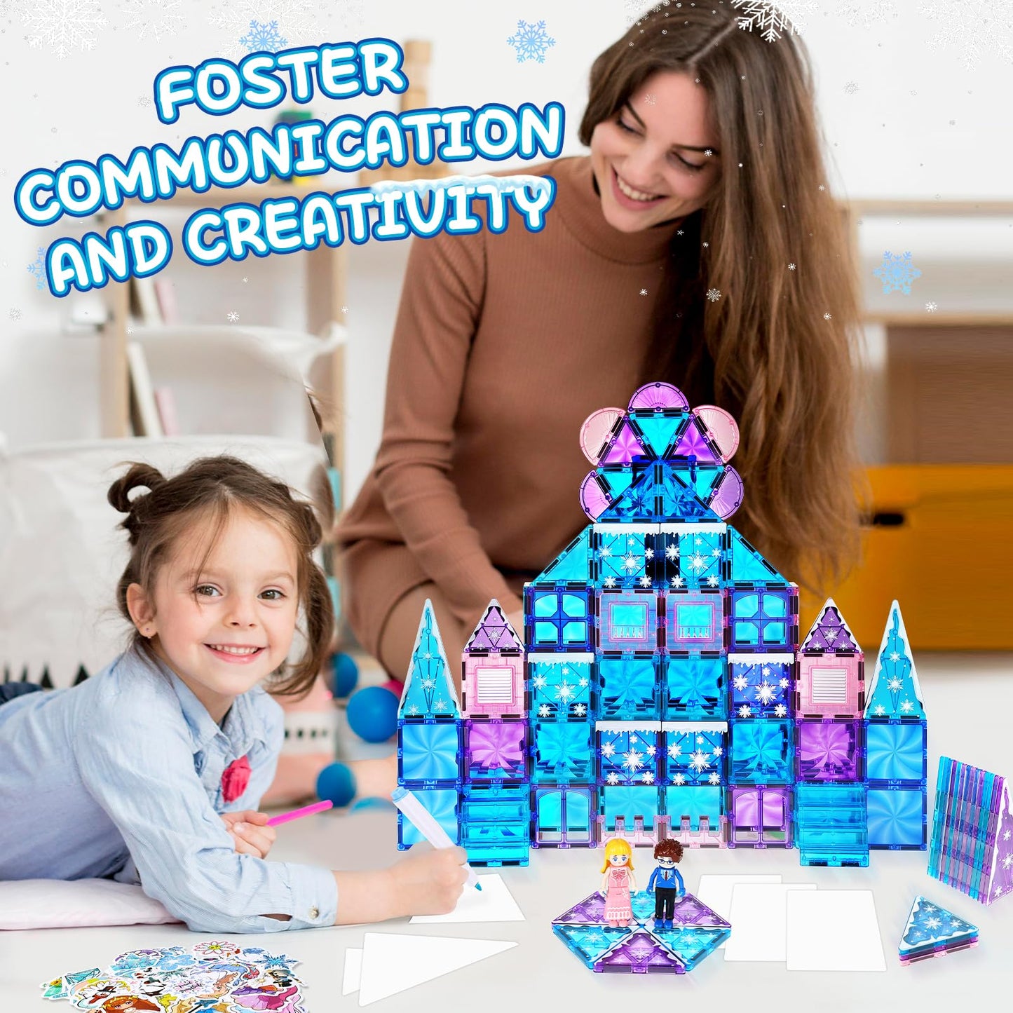 Lotmey Diamond Magnetic Tiles Set 145PCS with Magnetic Doodle Kit – STEM Castle Toys for Girls 3–12