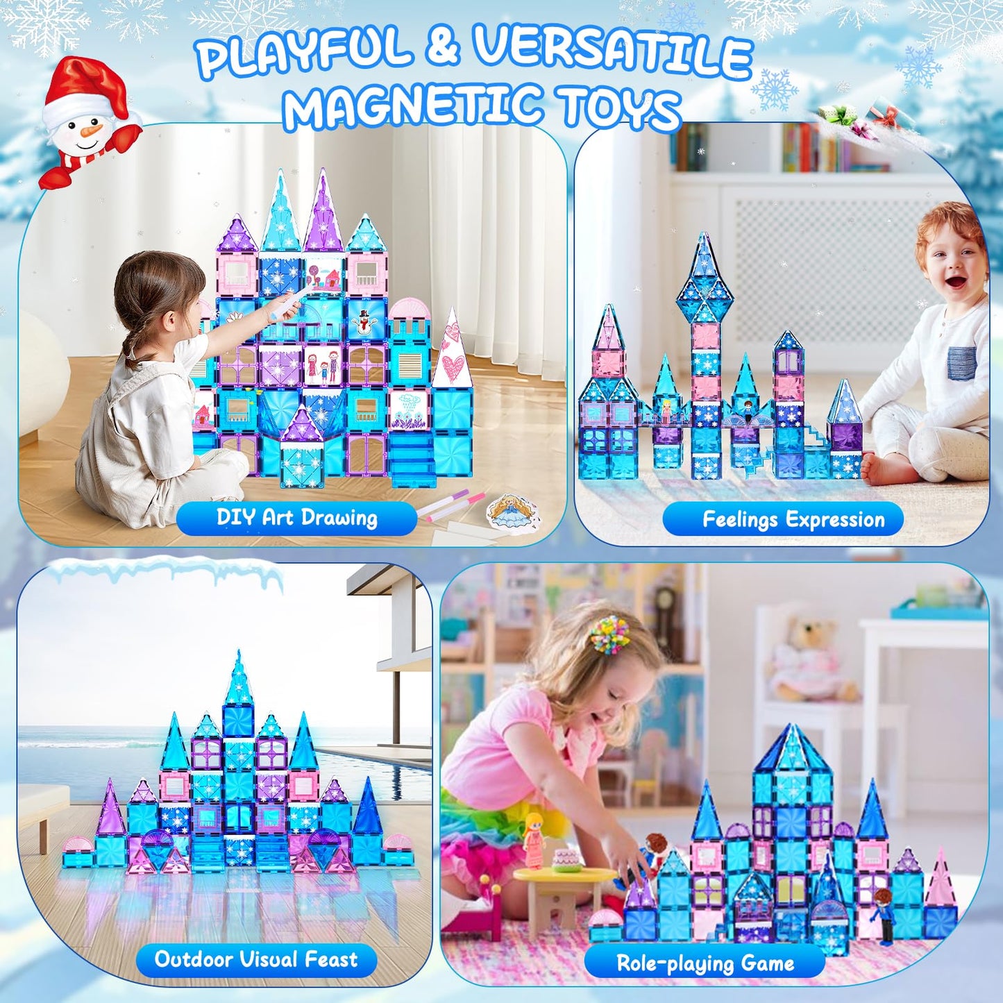 Lotmey Diamond Magnetic Tiles Set 145PCS with Magnetic Doodle Kit – STEM Castle Toys for Girls 3–12