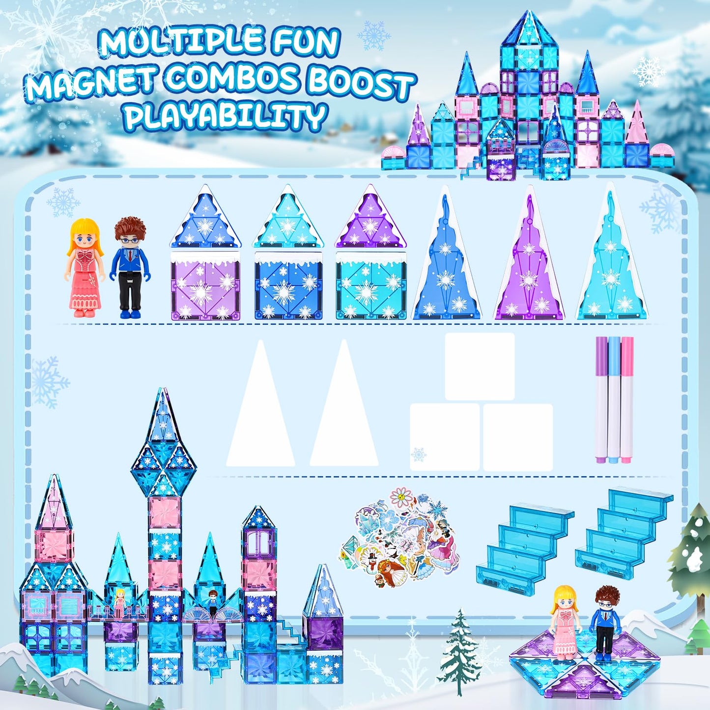 Lotmey Diamond Magnetic Tiles Set 145PCS with Magnetic Doodle Kit – STEM Castle Toys for Girls 3–12