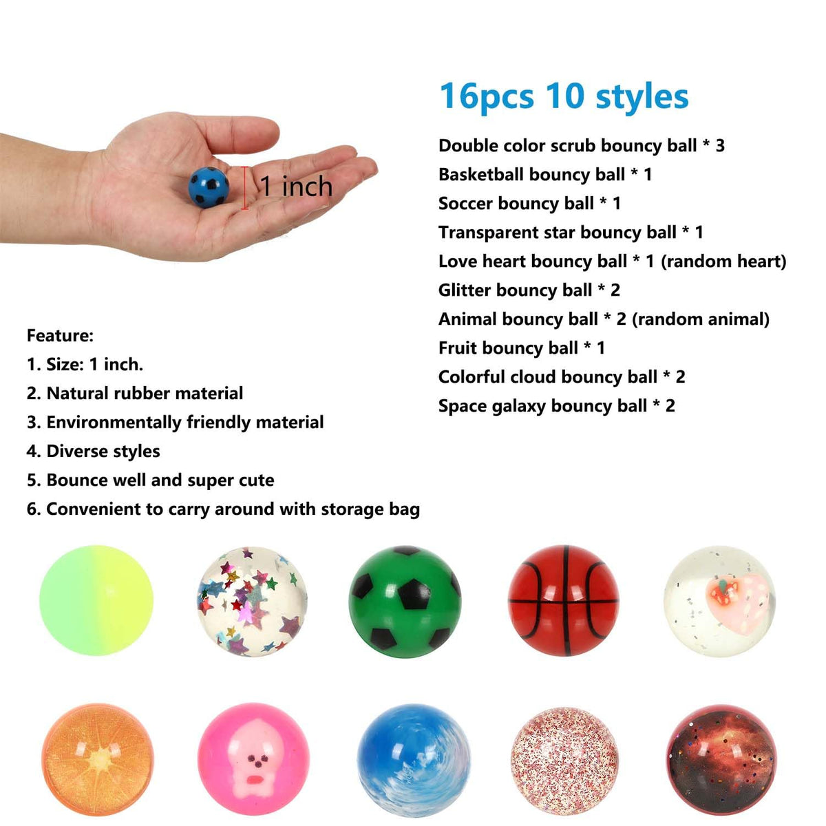 Lotofwow Small Bouncy Balls – 16-Pack for Classroom Prizes & Party Favors